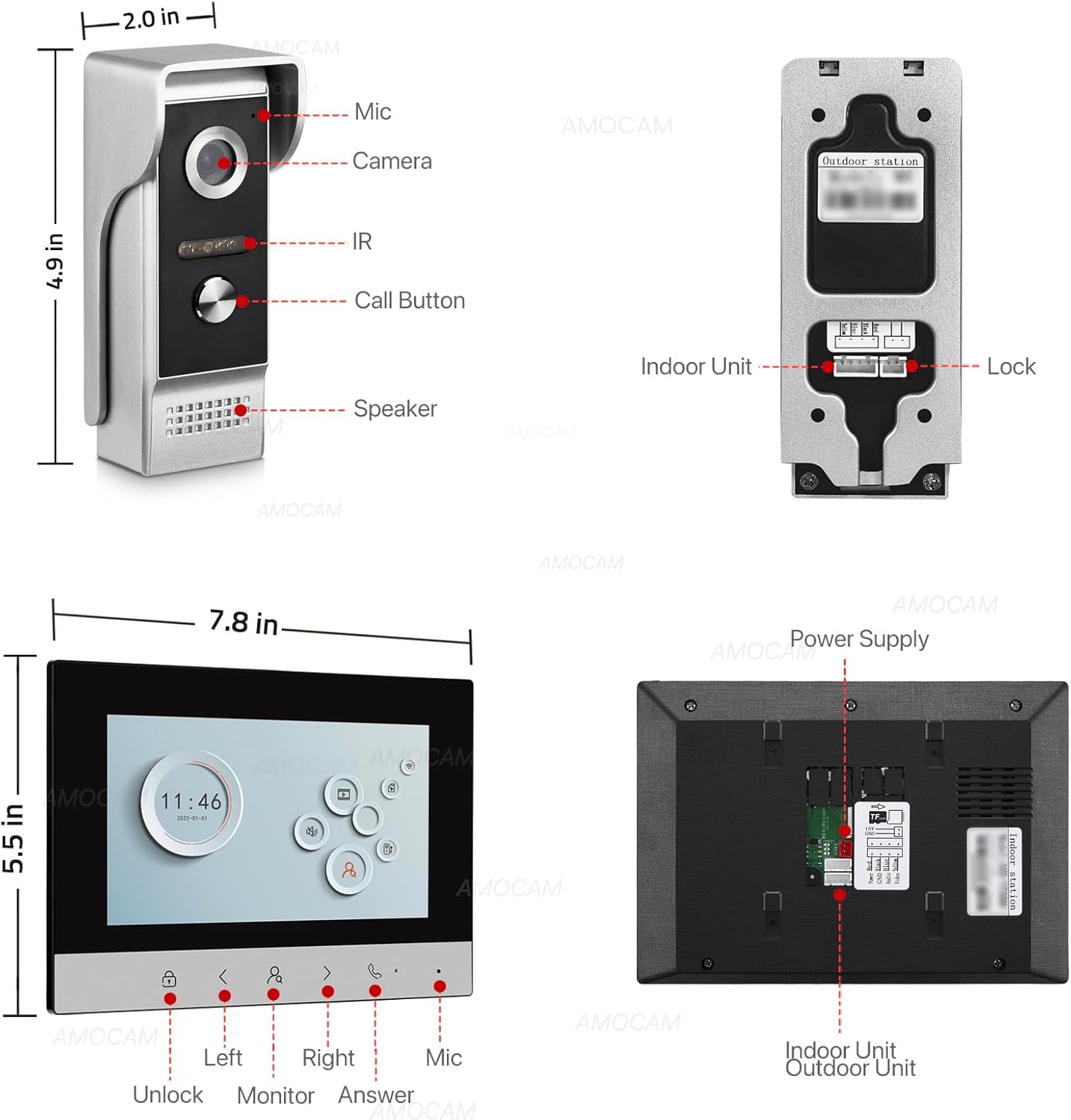 1080P Video Intercom System, Wired VideoDoorbell HD Camera with 7 Inch Monitor, 4-Wire VideoDoor Phone Intercom Panel Kits Support Unlock, Monitoring, 2-Way Audio for Villa Home Office Apartment