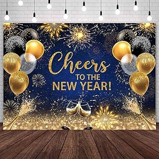 AIBIIN 7x5ft 2024 Happy New Year Backdrop Cheers to The New Year Photography Background Royal Blue Gold Fireworks Balloons Champagne Party Decorations Golden Bokeh Party Banner Photo Studio Props