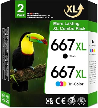 667XL Ink Cartridges 2-Pack, 1Black 1Color Compatible for HP 667XL 667 Ink Replacement for Deskjet Ink Advantage 1275 2374 2375 2376 2775 2776 6075 6475 6476 Printers