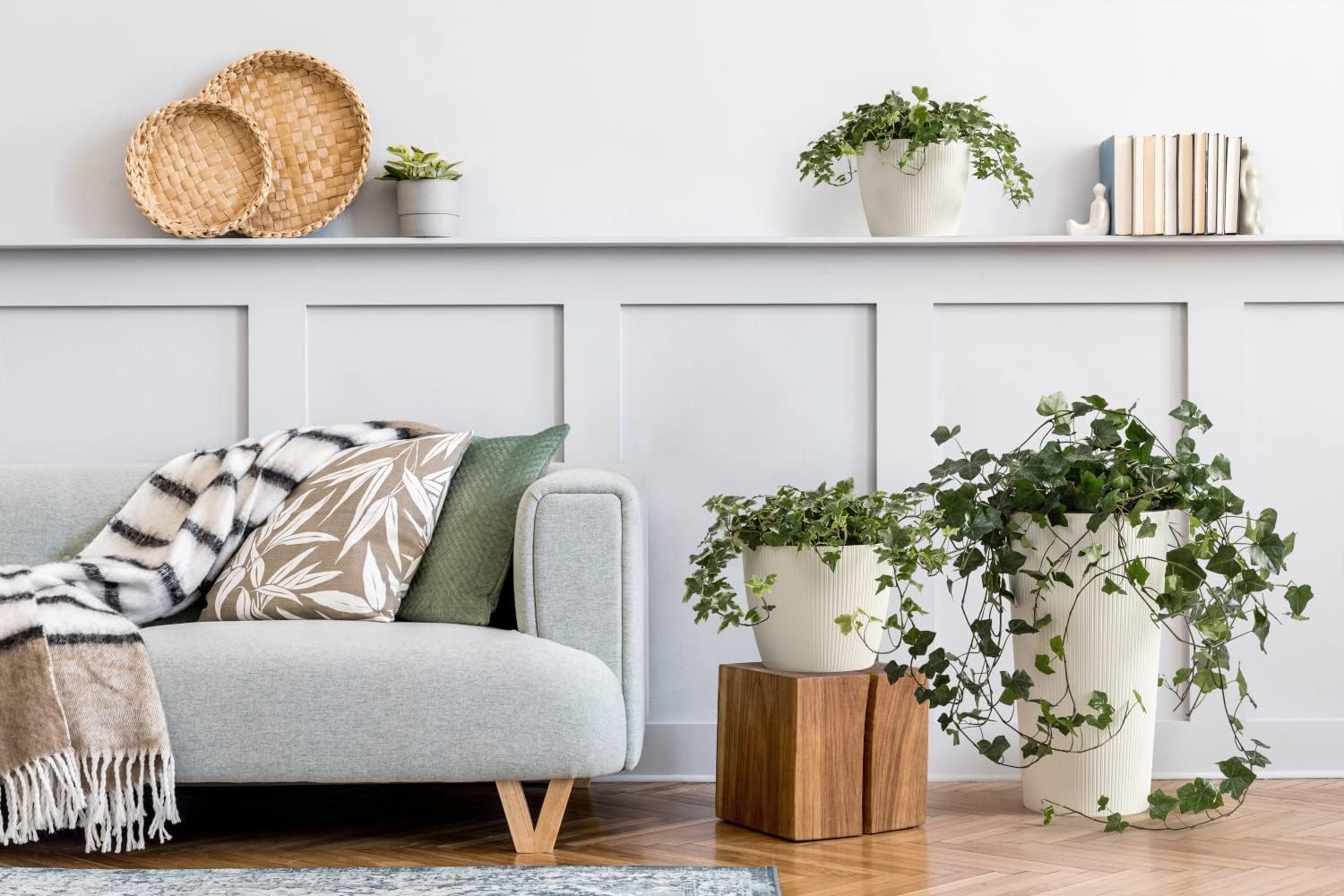 Redify Magnolia Jersey Eco Planter (+30% Wood) - Diameter 16 cm, Eco Flower Pot for Flowers and Plants Vanage Plastic Plant Pot + 30% Wood (White)