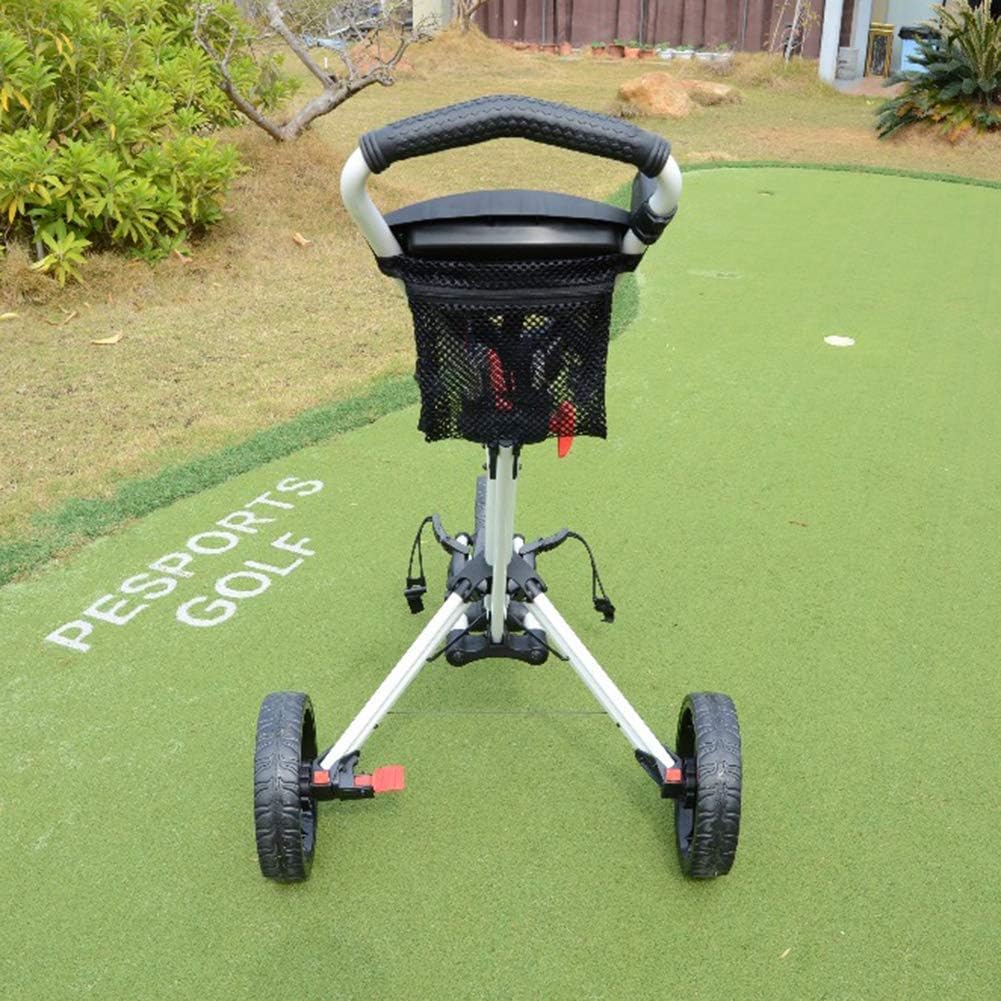 Carrello da Golf in Acciaio Deluxe a 3 Ruote, Carrello Pieghevole - Carrello Leggero e Compatto, con ombrellone e Porta Tee