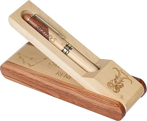 Miniatura 9 de Constellation - Juego de bolígrafos grabados personalizados con estuche de madera para regalo con caja (Aries)