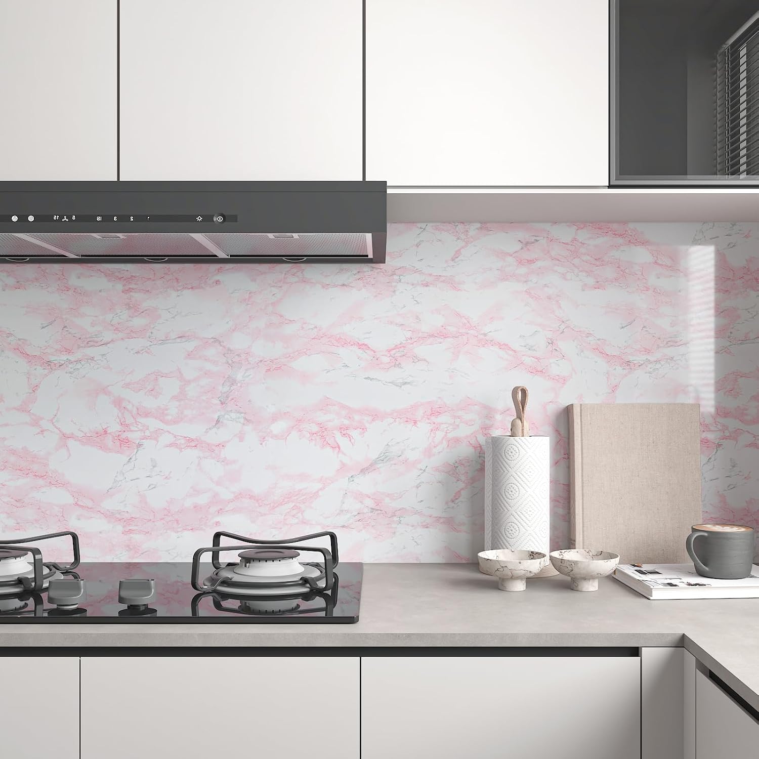 CHIHUT Pink Marble Contact Paper Peel and Stick Countertops 12"x472" Self Adhesive Waterproof Countertop Contact Paper Removable Renter Friendly Marble Wallpaper for Kitchen Bathroom Counter Top