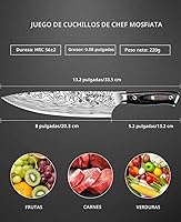 Vista 4 de MOSFiATA - Cuchillo de chef profesional súper afilado de 8 pulgadas con protector de dedos y sacapuntas, acero inoxidable alemán de alto carbono