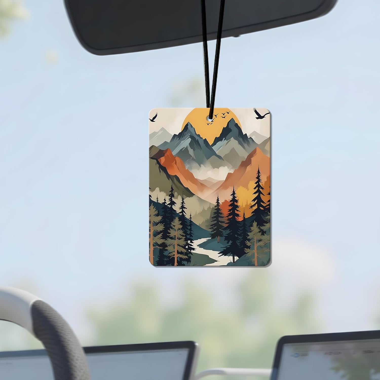 Mountain Landscape Car Air Freshener 4 Pcs | Nature Themed Hanging Air Freshener, Scenic Car Home Decor Gift for Nature Outdoor Lovers