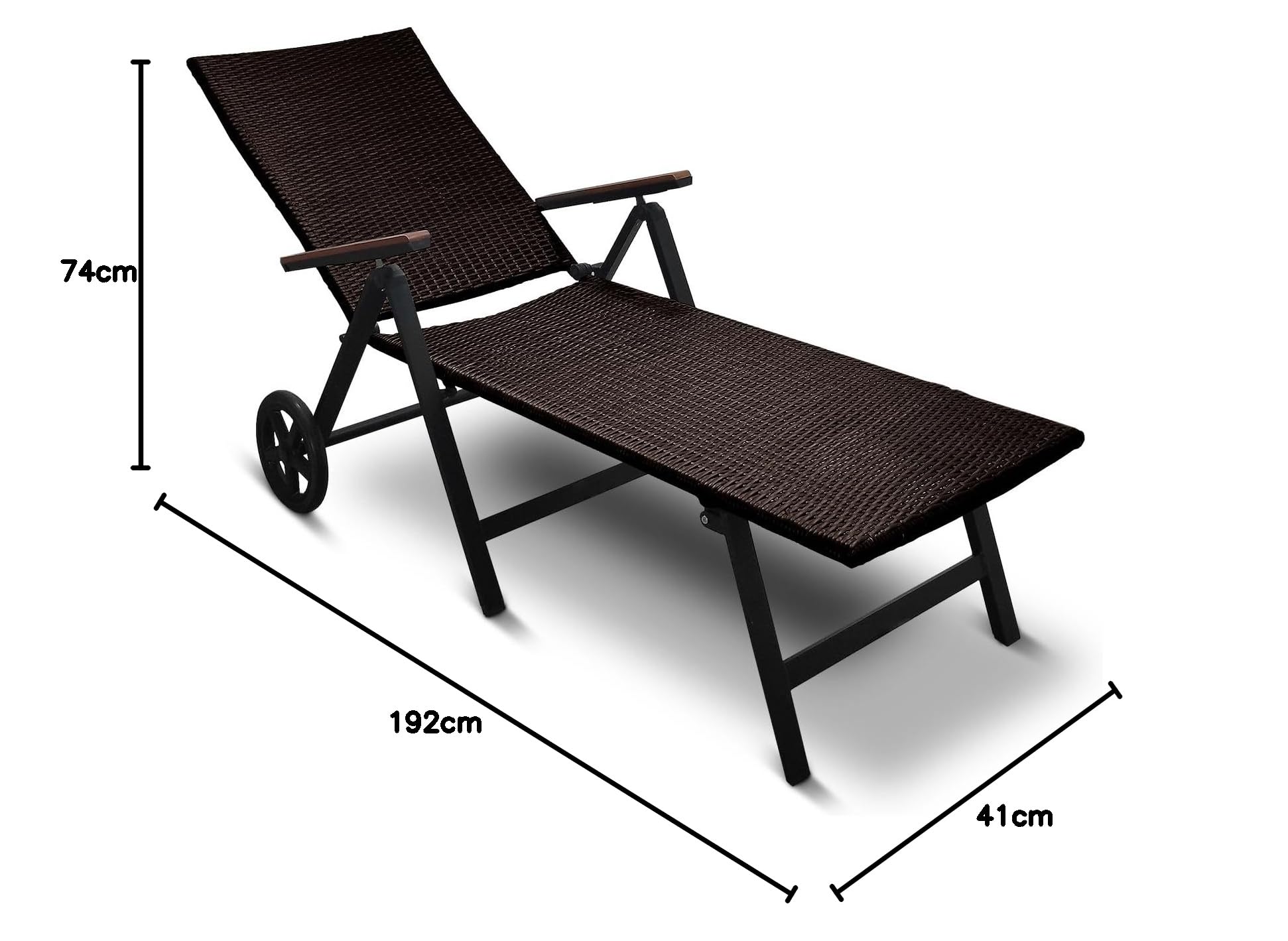 Generisch Aluminium Polyrattan Rollliege Relaxliege 120 kg belastbar Sonnenliege Klappbare Gartenliege Braun Neu