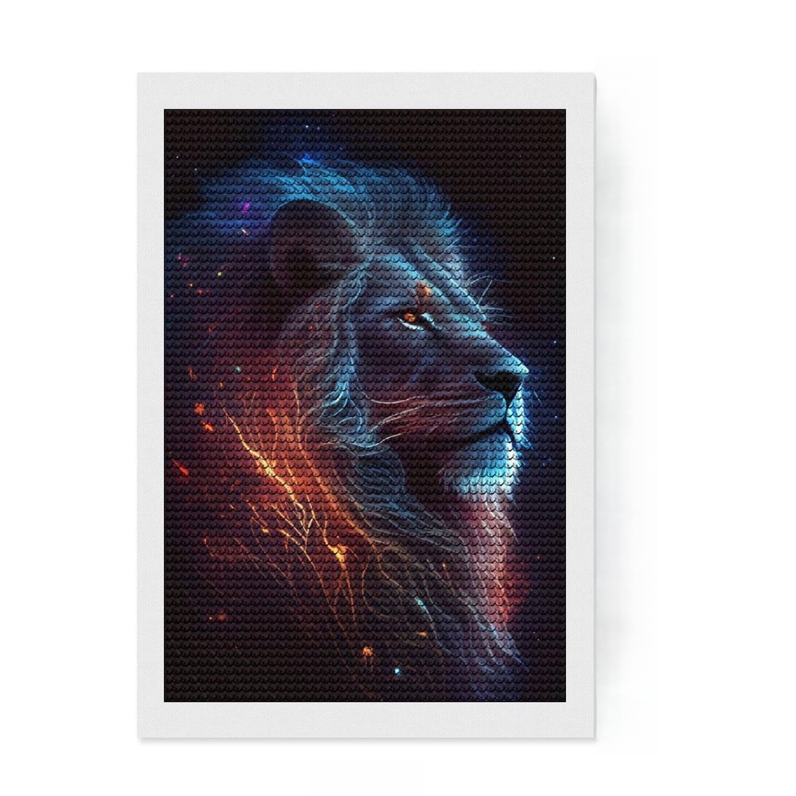 Junmoney Lion Face Diamond Art Kit 8"x12", Calming Craft to Unwind, with Tool Kit, Living Room Decor, Festive Craft Gift