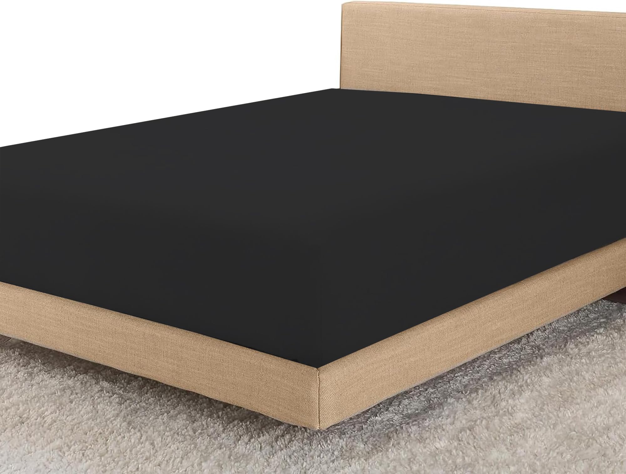 Linens World Egyptian Cotton 200 Thread Count Fitted Sheet 4FT Small Double – OEKO-TEX Standard 100 Certified, 40cm Deep Pocket Breathable, Hypoallergenic & Anti-Wrinkle Black Bottom Sheet (122X190CM)