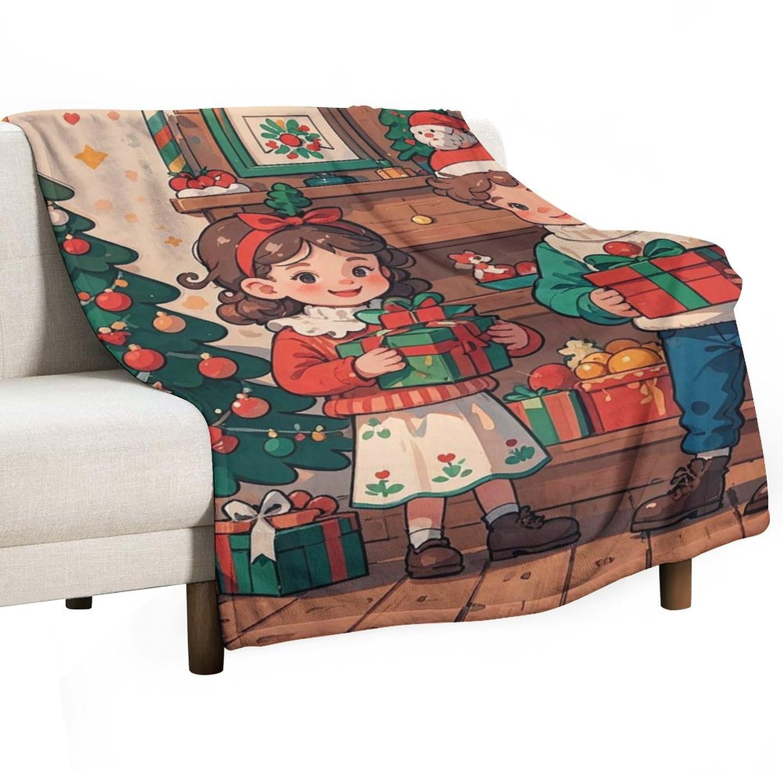 Couverture flanelle anti-peluche Noël plaid léger sans bouloche
