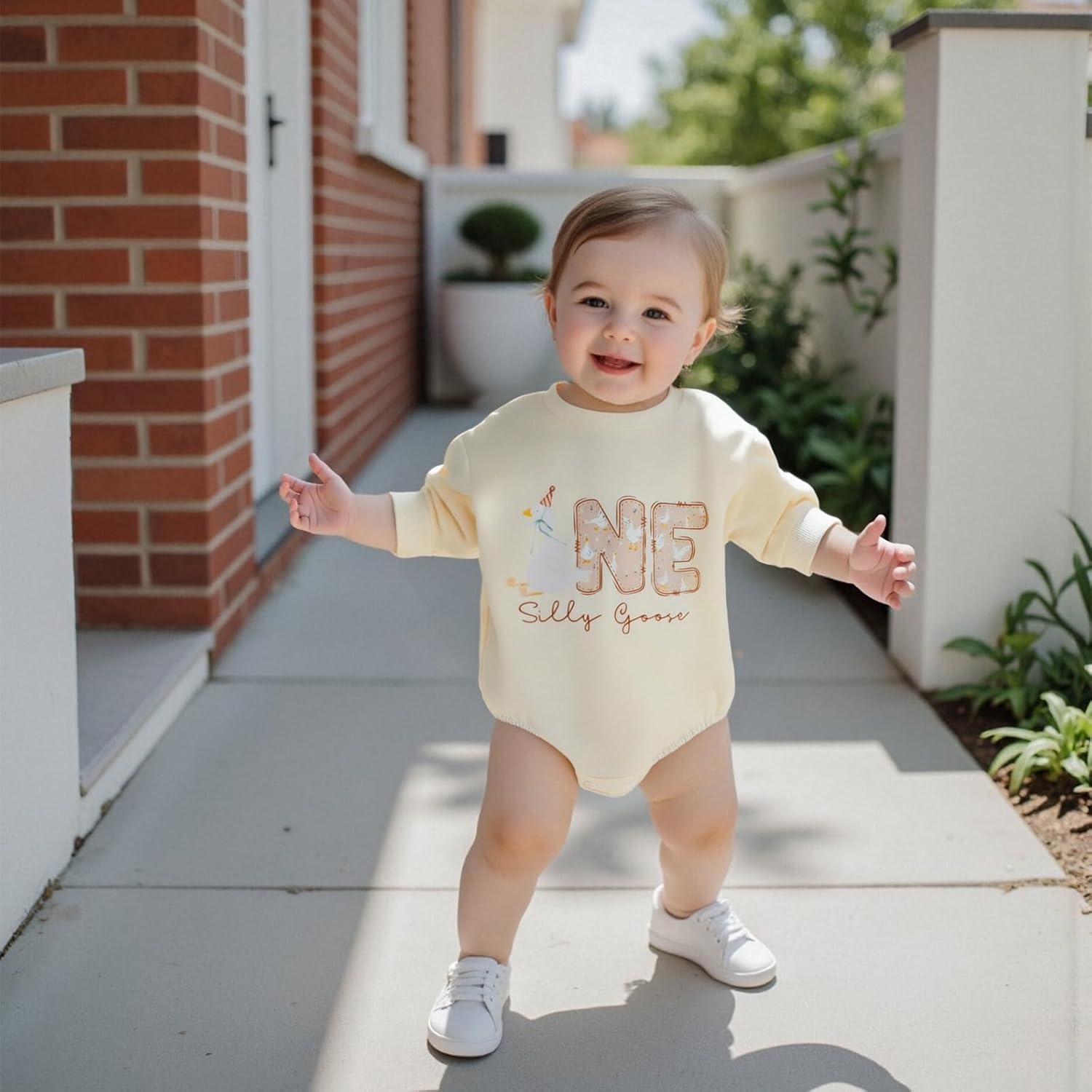 Baby Girl 1st Birthday Outfit One Silly Goose Bubble Romper Sweatshirt Long Sleeve Bodysuit T-Shirt Fall Clothes - Image 2