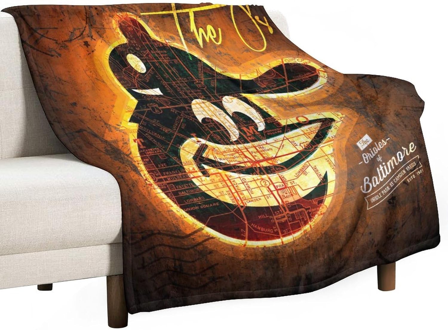 Baltimore City Baseball Blanket Soft Flannel Lightweight Outdoor Travel Blanket Living Room Bedroom Sofa Decoration Baseball Fan Gift 40x50 Inch
