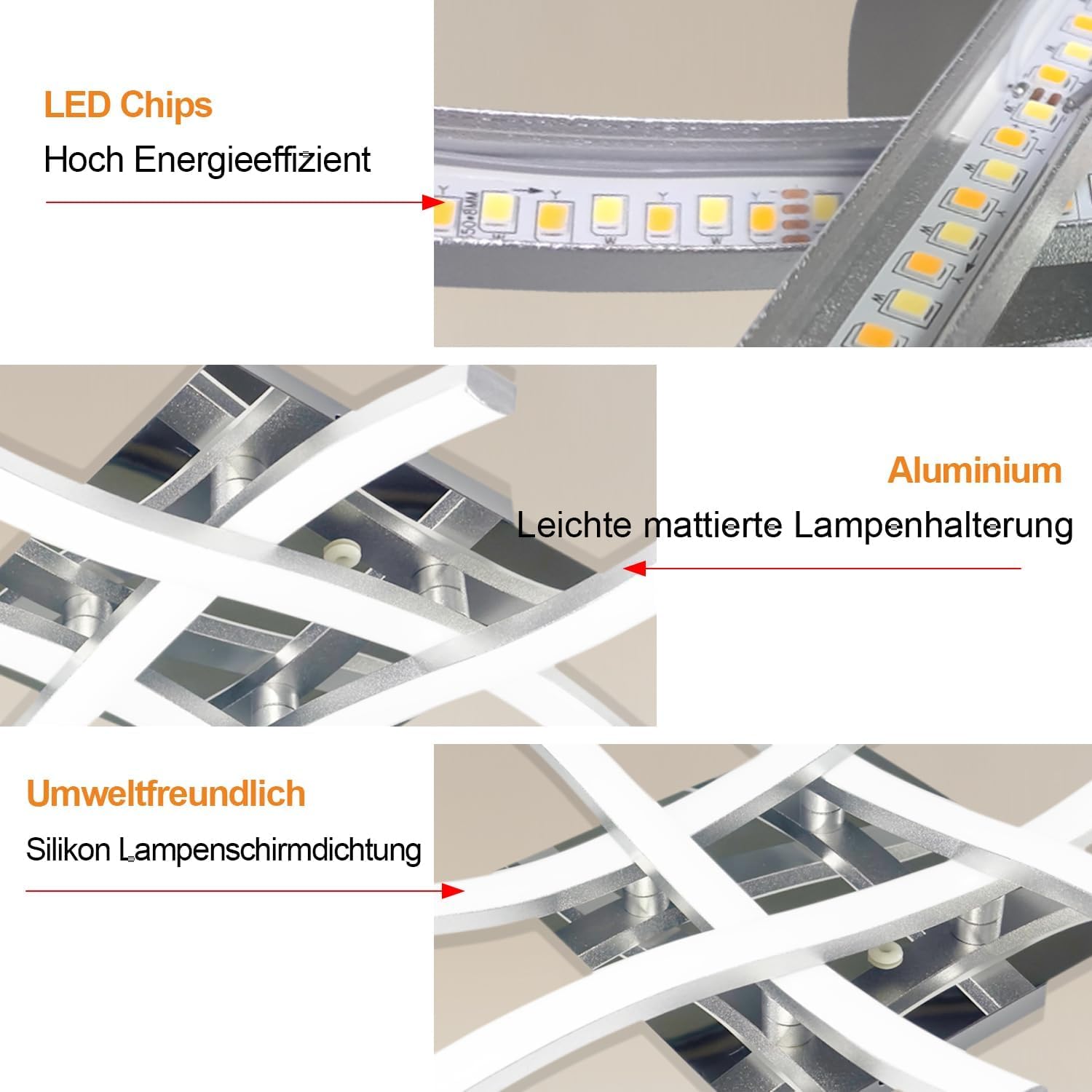 4-Flammig Dimmbare LED Deckenleuchte Mit Fernbedienung - Curved Deckenlampe, Eingebaute Platinen 28W 2800Lumen, Modern