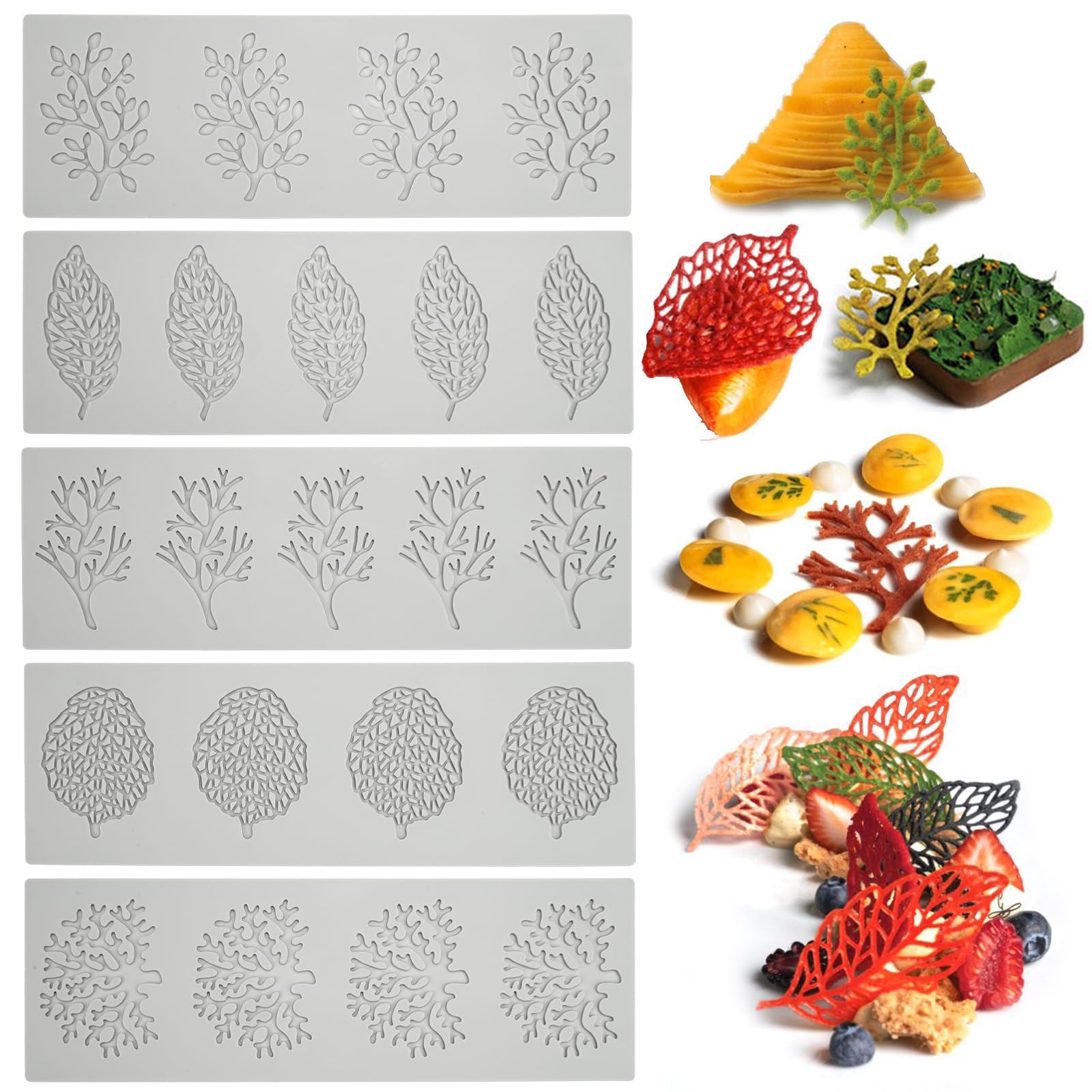 Stampo in silicone a forma di foglia vuota 3D per caramelle, dolci, cibo, cucina, pasto, fondente, argilla polimerica (rete di fiori P_26,4 x 13,5 x 0,3 cm