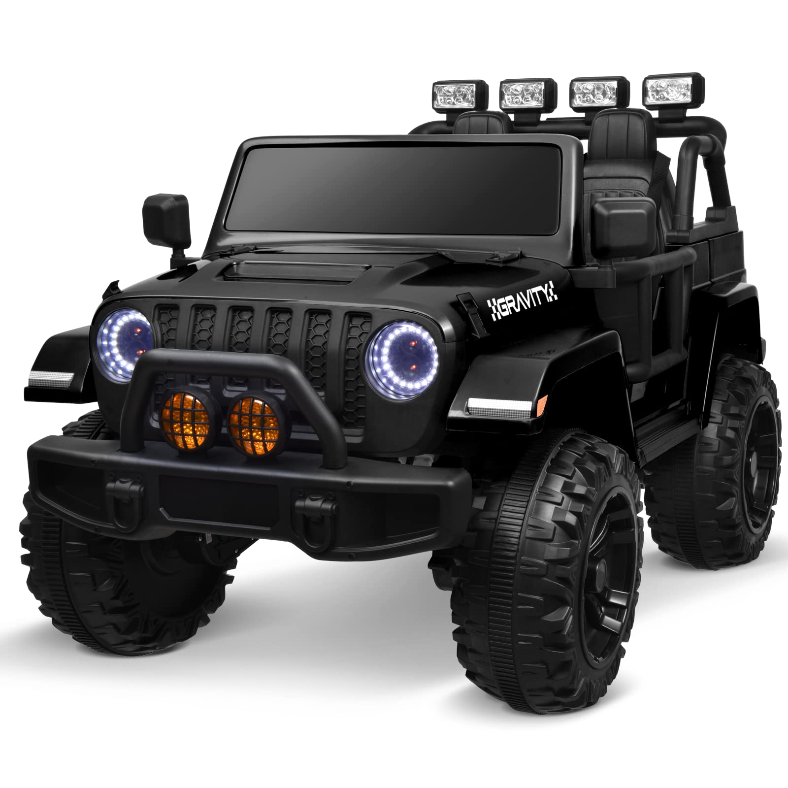 Joywhale 24V Kids Ride on 2 Seater Car 4WD Large Size Battery Powered Motorized Truck for Kids with 4x45W Powerful Engines, 2.4G Remote Control, Four-Wheel Suspension, Bright Lights, FM Radio, Black