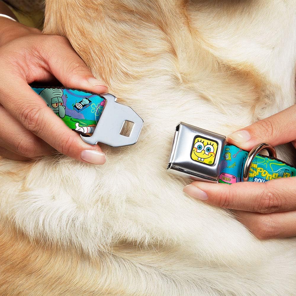 Buckle-Down Seatbelt Buckle Dog Collar - SpongeBob and Friends/Logo - 1" Wide - Fits 15-26" Neck - Large