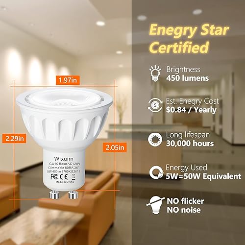 Miniatura 3 de Bombillas LED GU10 regulables, 5 W 2700 K, blanco cálido suave, paquete de 10 450 LM, equivalente a bombilla LED MR16 de 50 W, reemplazo halógeno de