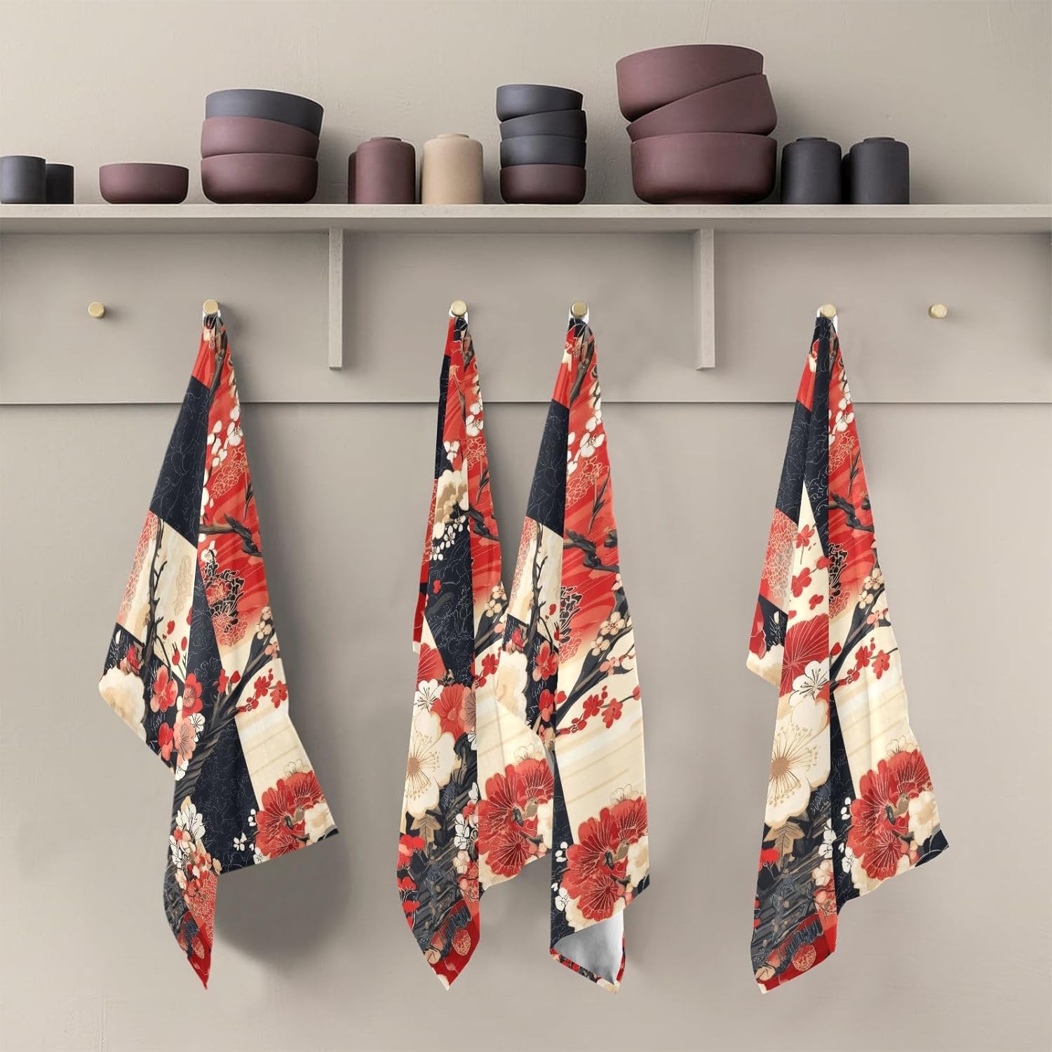 Japanese Traditional Floral Kitchen Dish Towels - 6 Pack, 18x28 Inch Soft Absorbent Quick-Drying Kitchen Towels for Dish Cleaning and Hand Wiping - Image 5