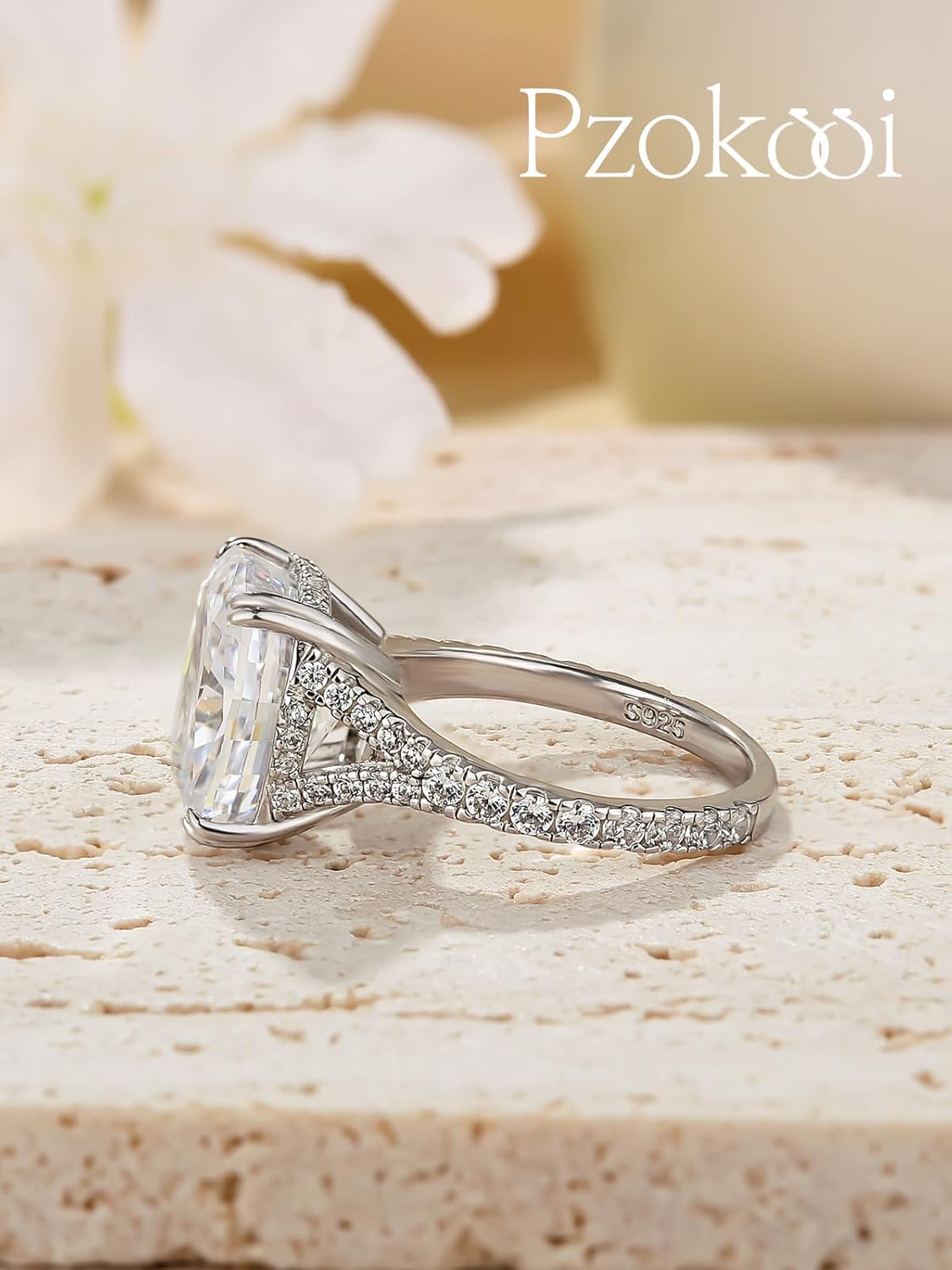 5.0CT Cushion Cut Engagement Ring for Women, Split Shank CZ Simulated Diamond 925 Sterling Silver Promise Ring - Image 6