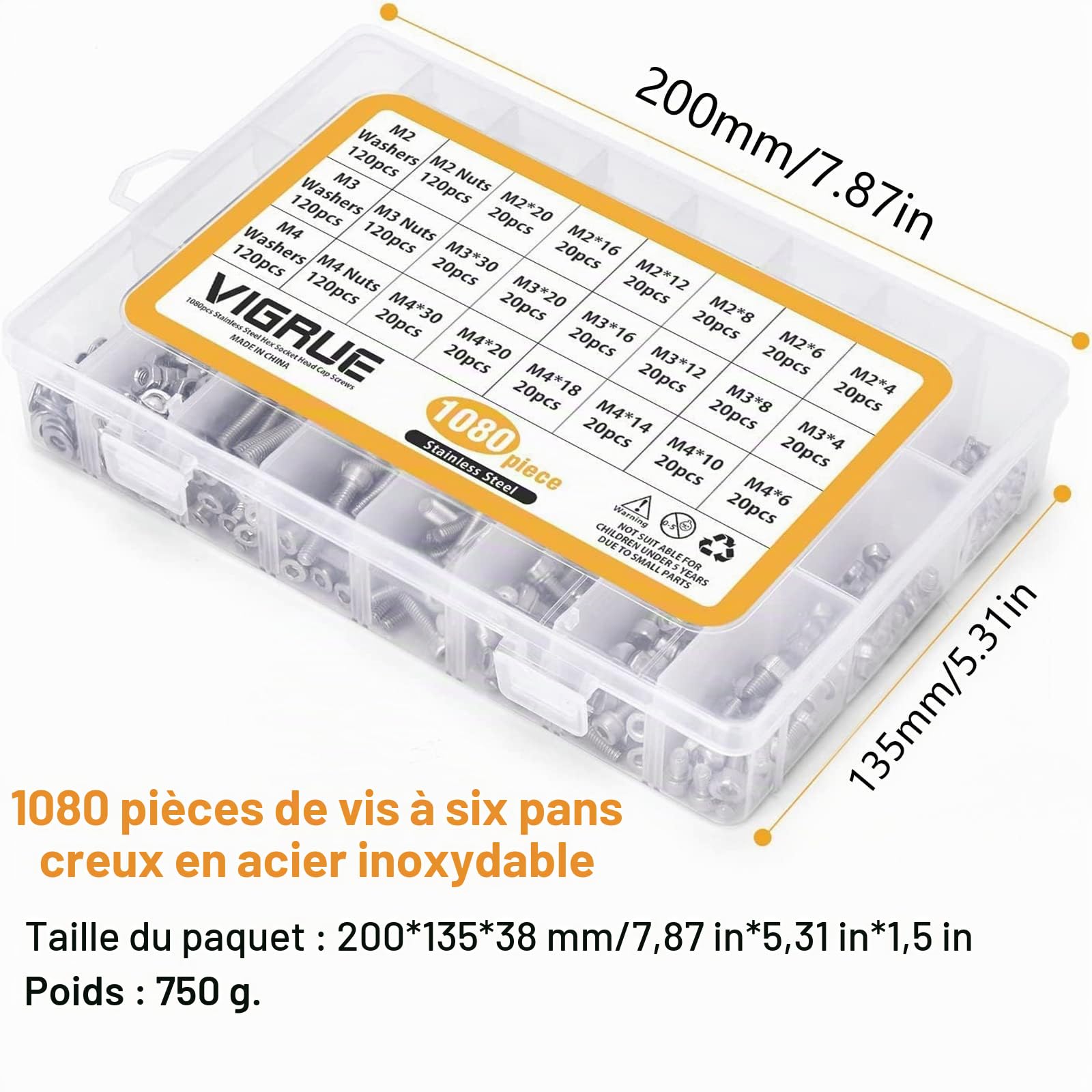 Kit 1080PCS M2 M3 M4 en Acier inoxydable Bouton à tête hexagonale Socket Tête Câble Boulons Vis avec écrous Assortiment - Vendu Par VIGRUE