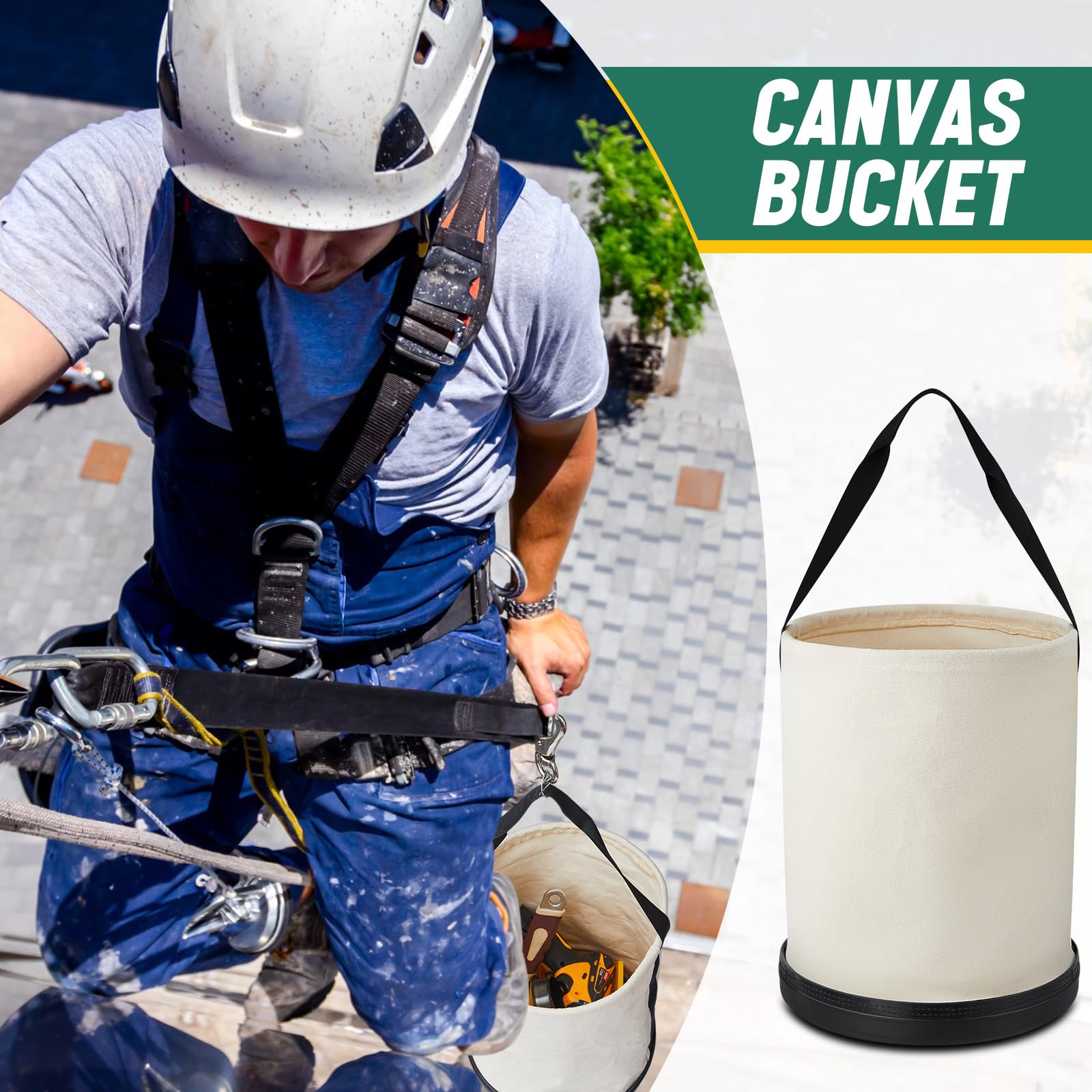 2 cubos de lona multiusos de 14 x 9 pulgadas, capacidad de carga de hasta 150 libras, cubo de trabajo con parte inferior de plástico con agujeros de drenaje para almacenar accesorios