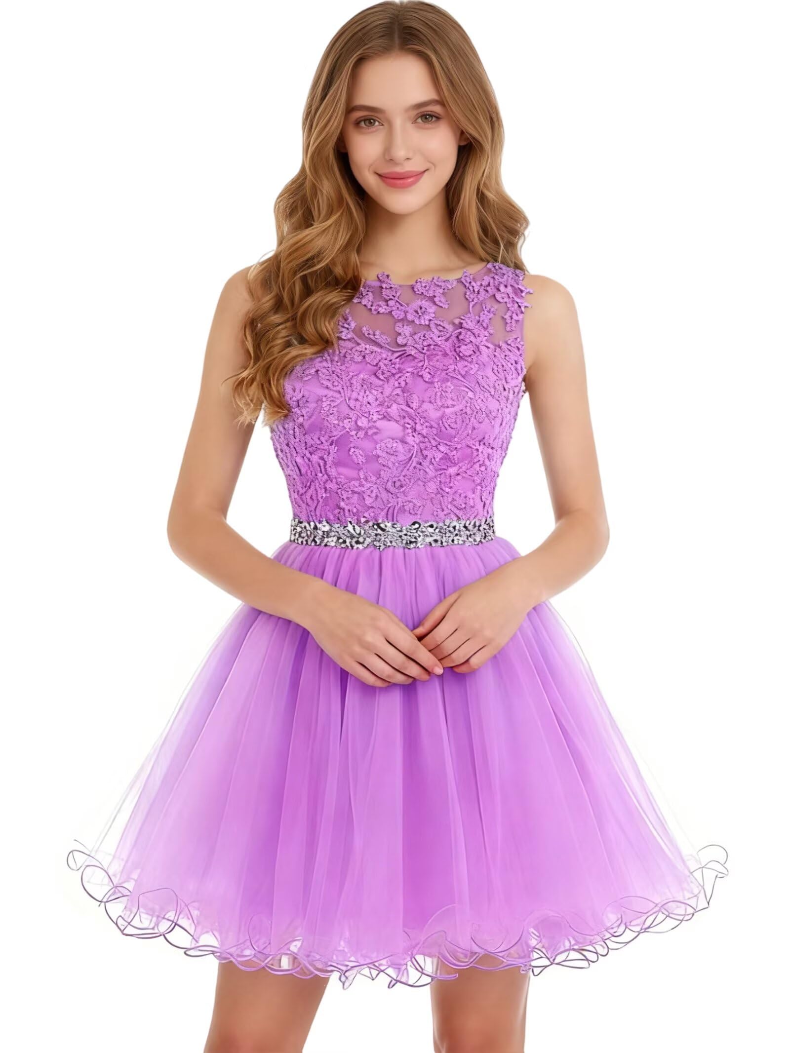 Dydsz Womens Scoop Appliques Homecoming Dress Short Cocktail Party Gown