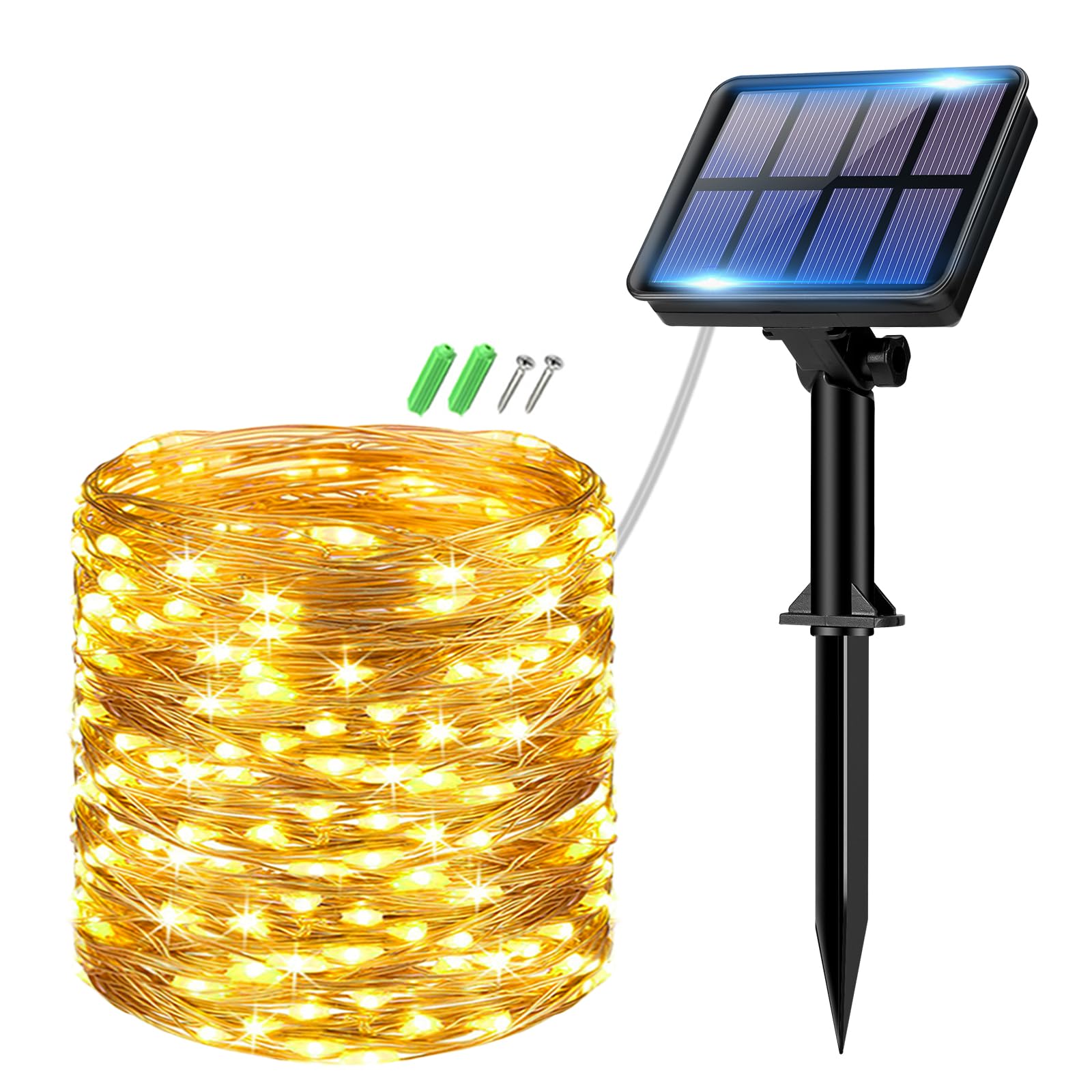 btfarm Solar String Lights Outdoor Waterproof, 33FT 100 LED Solar Fairy Lights, 8 Lighting Modes Solar Powered Twinkle Lights for Christmas Patio Yard Tree Garden Wedding Decor, Warm White
