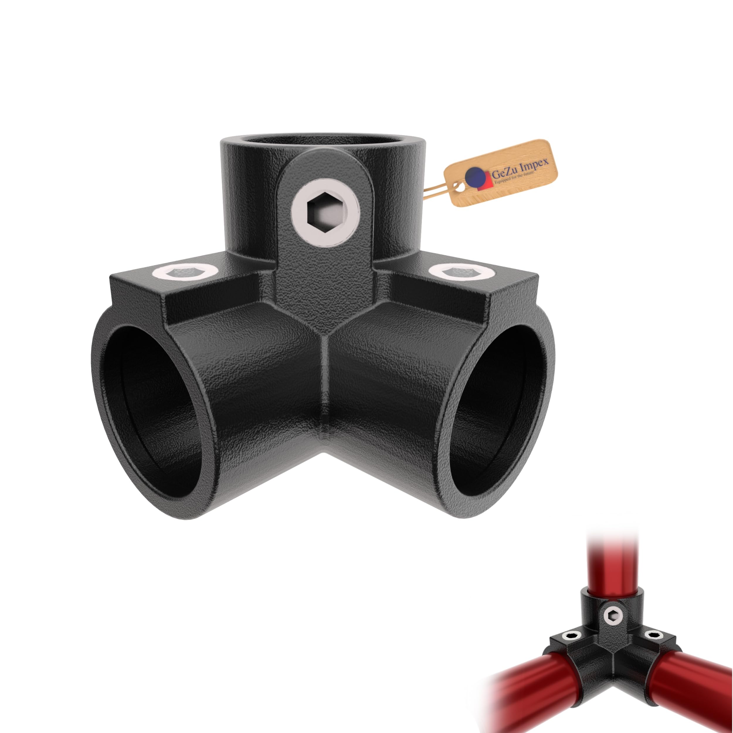 GeZu Impex 3 Way Corner Elbow Tube Connector Ø 27 mm Hot Dip Galvanised Black Powder Coated 90° Pipe Key Clamp Fitting & Corner Connector