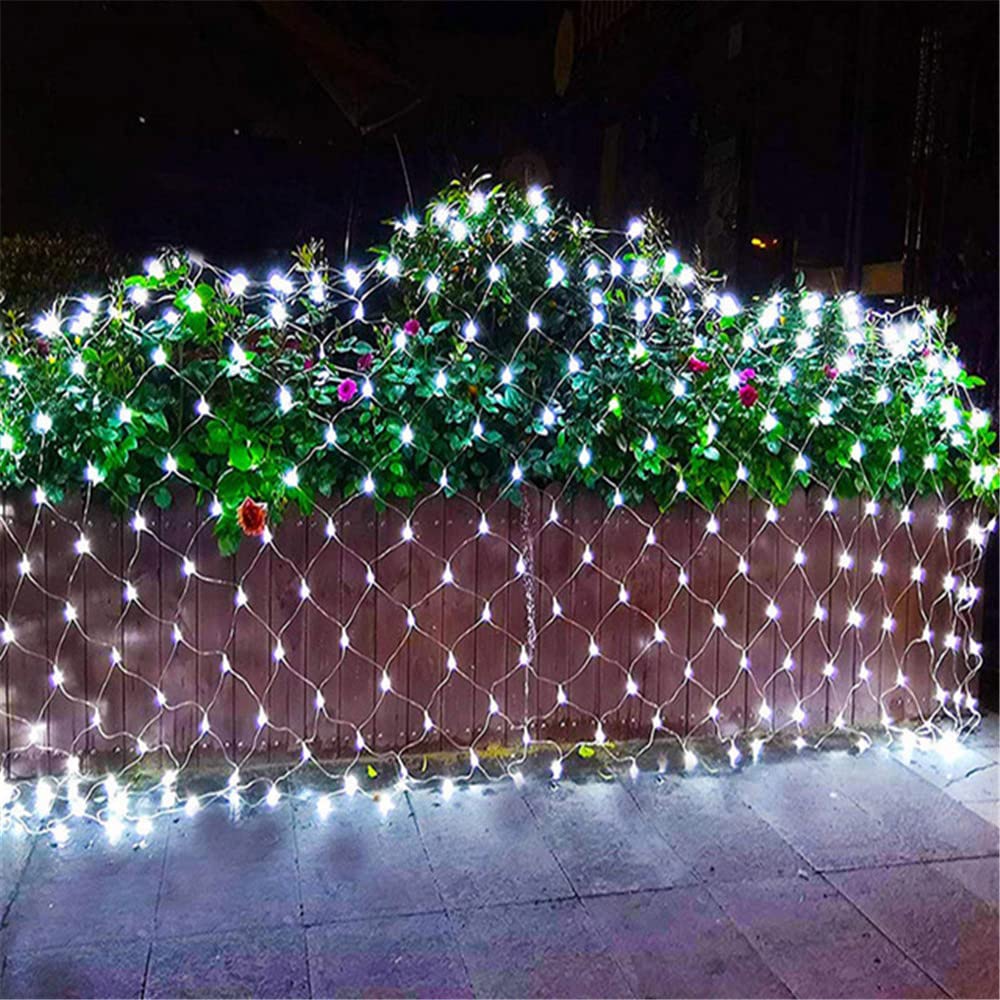 Fully Waterproof Low Voltage Fairy Net Lights 3M X 2M (10X7 ft) 320 LED Cool White with 8 Light Effects Functions, for Outdoor Christmas Tree Wedding Parties Decoration Weatherproof (Cool White)