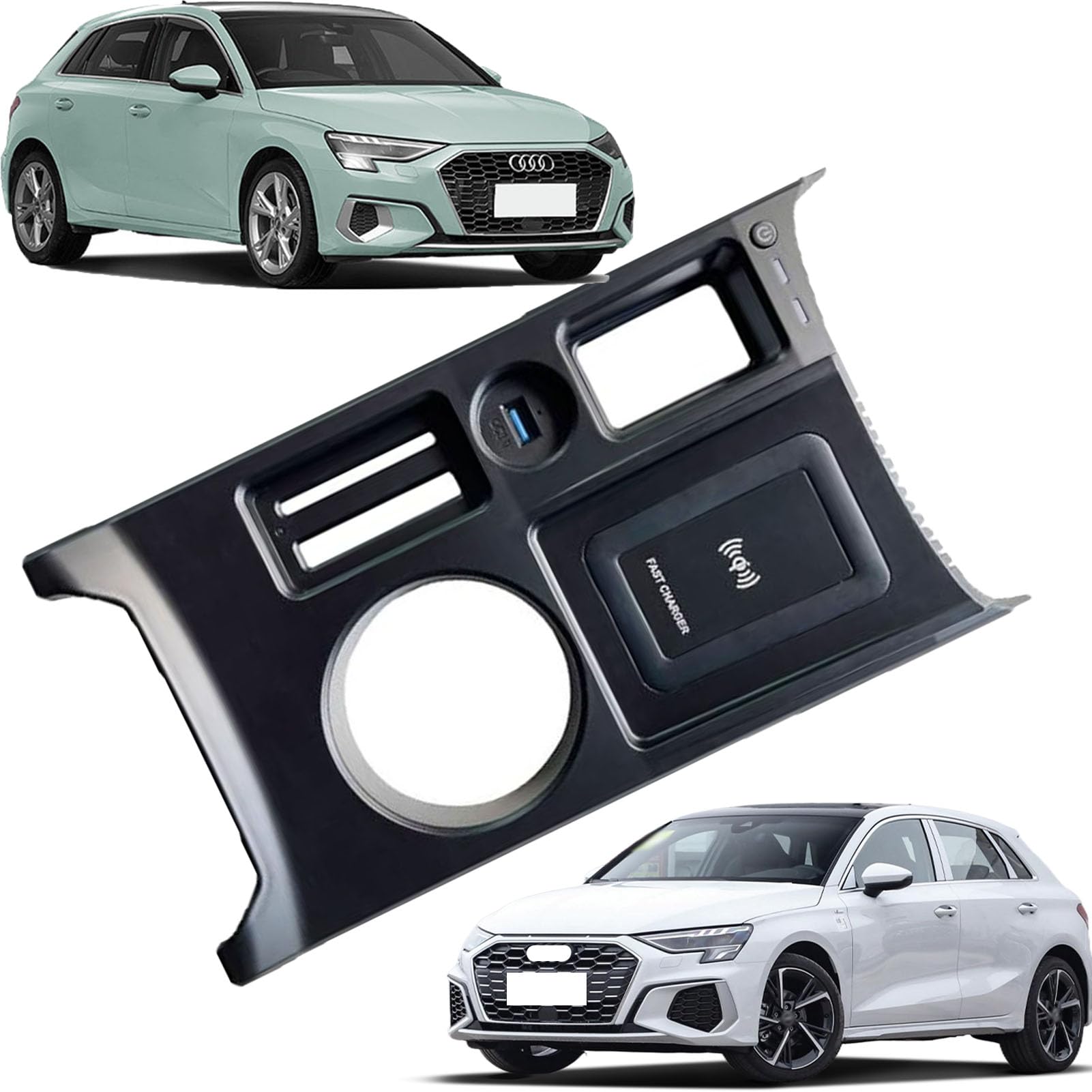 CenNa Cargador Inalámbrico Coche para Audi A3 (2021 2022 2023), Accesorio para Todos Los Modelos con 15w Inalámbrico Y USB Qc3.0, Carga Rápida, Regalo para La Familia
