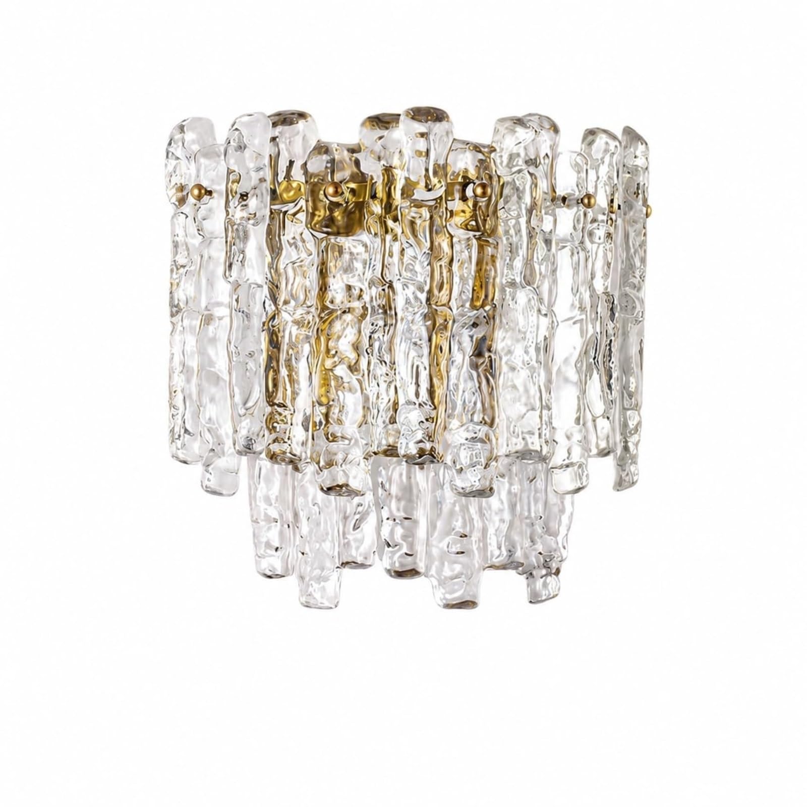 LUOYAOB Crystal Wall Sconce Gold Metal Wall Light with Clear Textured Glass Ice Block Shade E14 3 Light 3 Color Dimmable Fixture for Bedroom Living Room Hallway Dining Room Parlor