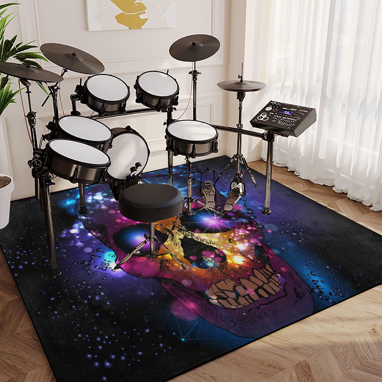 Professioneller Drum Teppich 140 x 120 cm, Schlagzeug Teppich, rutschfeste Drum Rug, Schallschutz Trommelmatte, Professionelles rechteckiges elektronisches Jazz Schlagzeug Kit