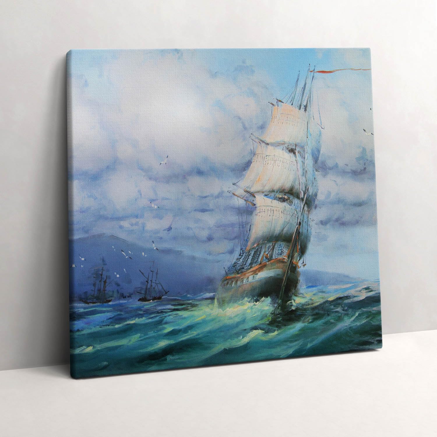 Tableau navire peint sur l'eau Wallfluent 60x60cm pour décoration murale moderne
