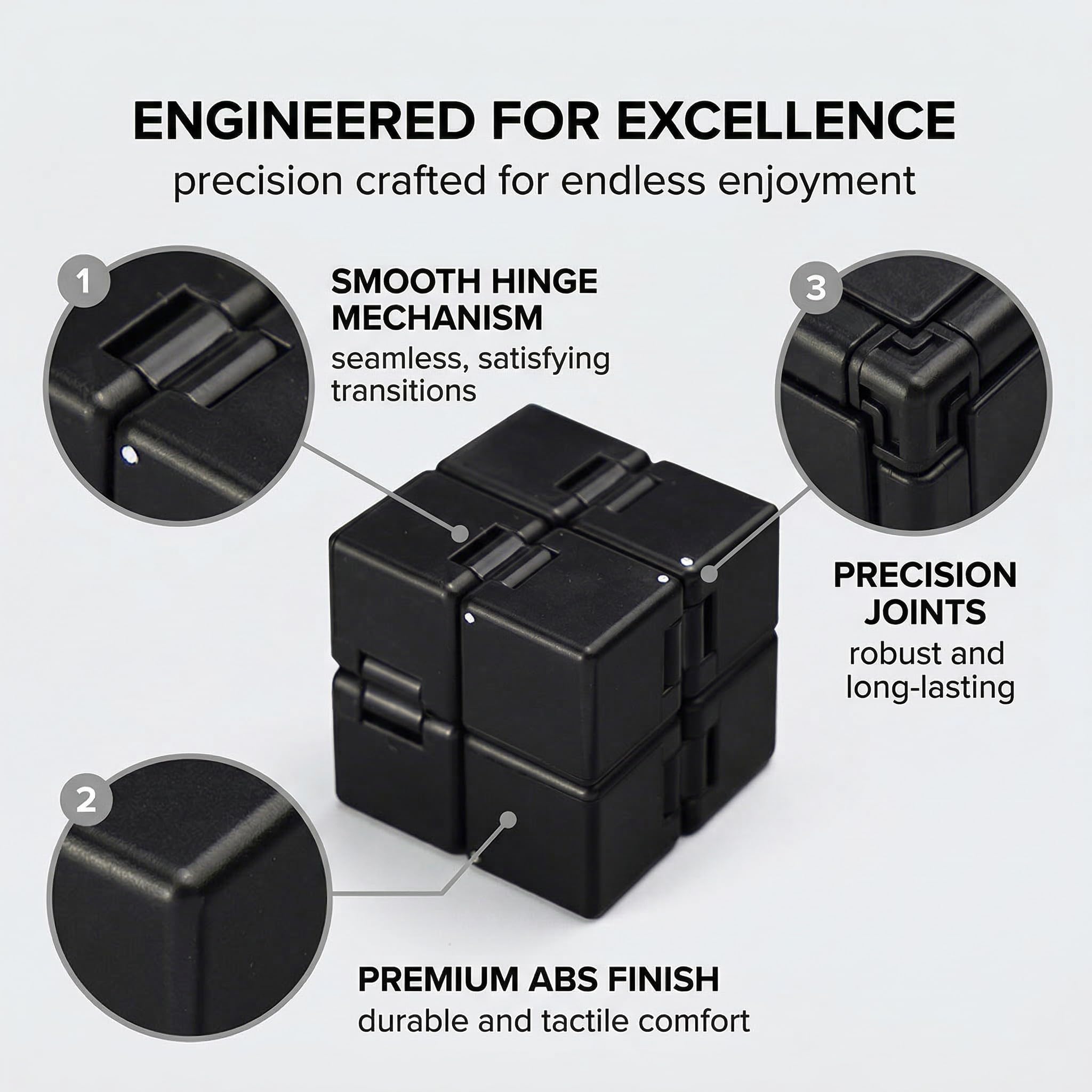 Infinity Cube Fidget Toy, Unendlicher Würfel Gadgets Technik Spielzeug, Magic Flip Würfel Dekompression Zum Stressabbau, 8X4X2Cm (Schwarz)