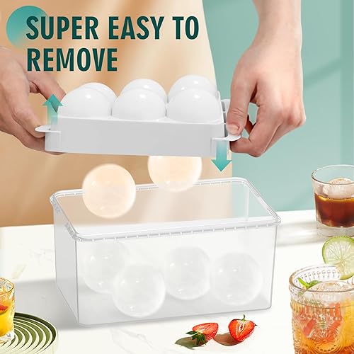 Vista 21 de WIBIMEN Moldes grandes para cubitos de hielo, bandejas redondas grandes para cubitos de hielo de whisky para congelador, fáciles de llenar y Azul/1