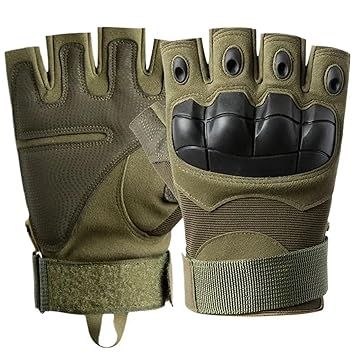 Tactical Half Finger Gloves, Army Green, Sports Cycling Motorcycle Bike Riding Driving Gloves for Men