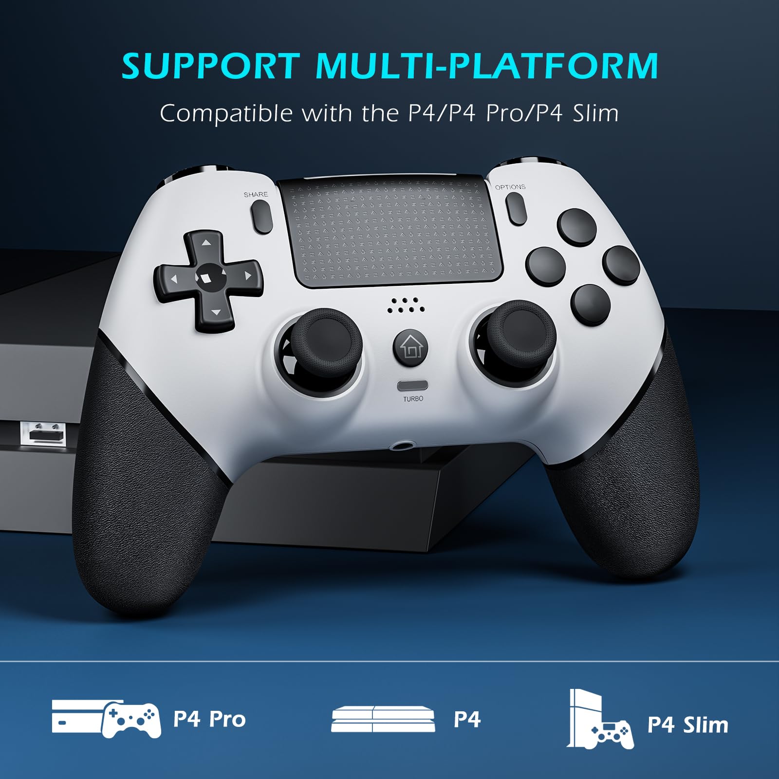 CHEREEKI Controller per PS4 Hall Joystick, Wireless Gamepad Compatibile con PS-4/Slim/Pro, Grande Batteria da 1000mAh Doppio Vibrazione, Sensori di Movimento, Touch Pad, Jack per Cuffie Stereo, Bianco