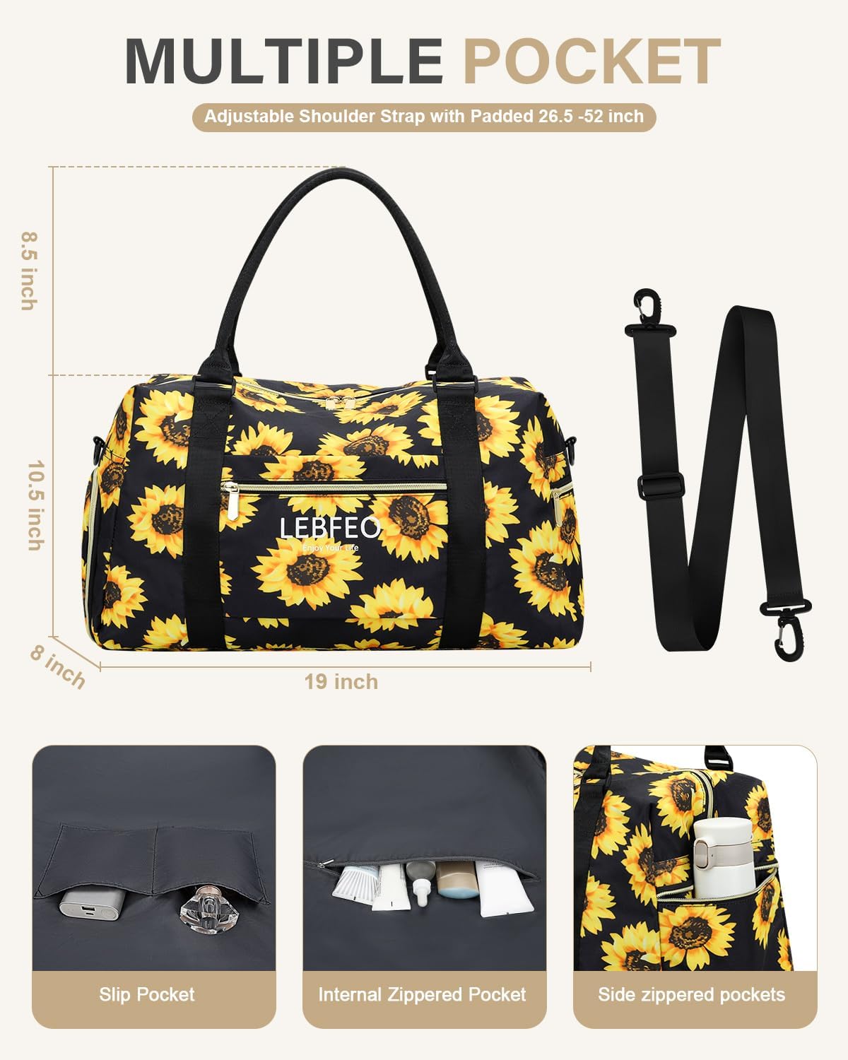 Travel Duffle Bag for Women Large Weekender Overnight Bags Gym Bag with Shoe Compartment Waterproof Hospital Bag Carry On Tote Bag for Airplanes,Sunflower - Image 3