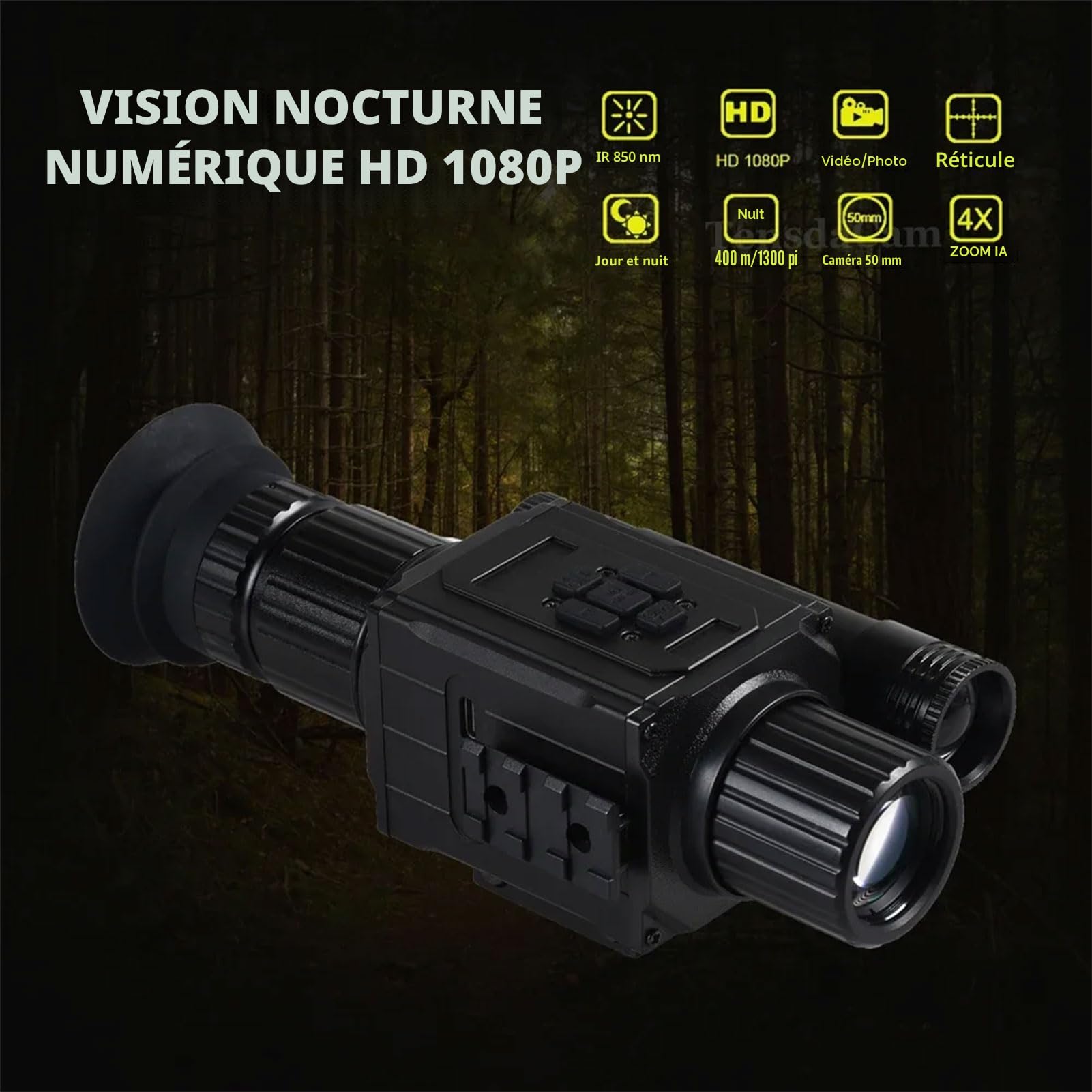 NK008 Lunette Numérique de Vision Nocturne pour la Chasse Viseur Infrarouge Monoculaire Zoom 5X avec Réticule Caméra Vidéo HD 1080P