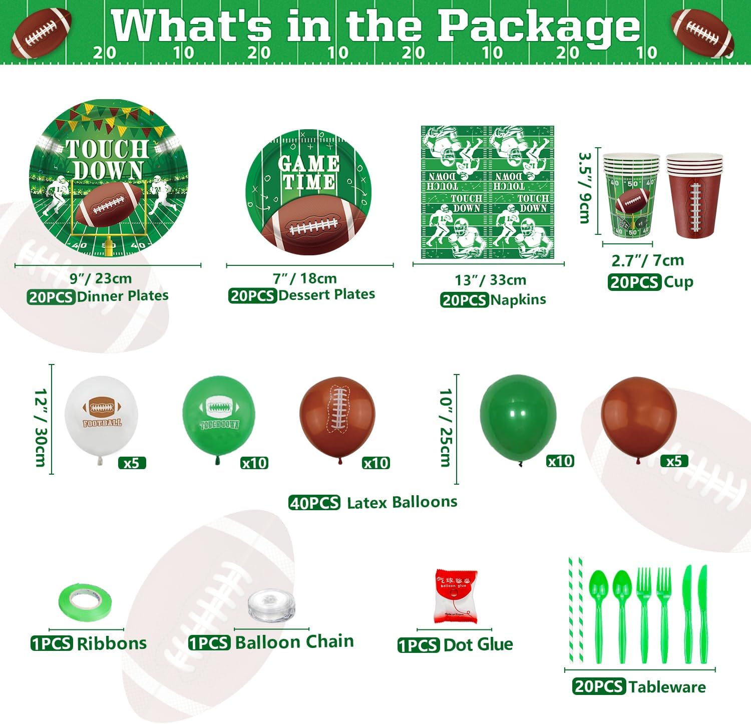 205 Pack Football Birthday Party Decorations Football Party Supplies Tailgate Party Decor Sports Game Tableware Set - Football Theme Plates, Balloons, Backdrop, Tablecloth, Cups, Napkins Serves 20 - Image 5