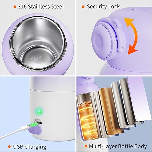 Miniatura 6 de Calentador de biberones portátil para viajes gran capacidad de 12 oz con modos de calentamiento dobles para leche materna y agua, control de