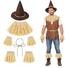 Scarecrow Costume Women Men, Scarecrow Hat with Raffia Straw for Adult