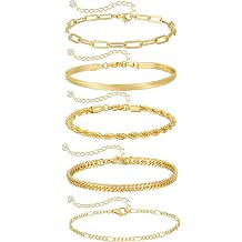 Gold Bracelets for Women,14K Gold/Silver Stackable Bracelet Stack