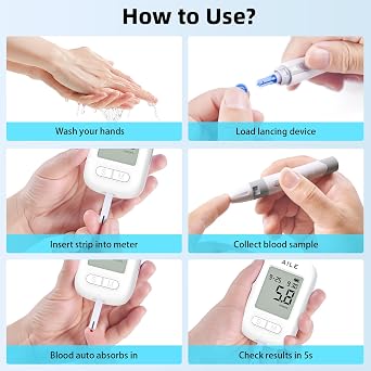 AILE Blood Glucose Test Kit for Diabetes: 100 Glucometer Strips, 100 Lancets, 1 Meter for Home Use Portable Blood Sugar Monitor Testing Kits Diabetics Meter - UK Glucometer (W33)