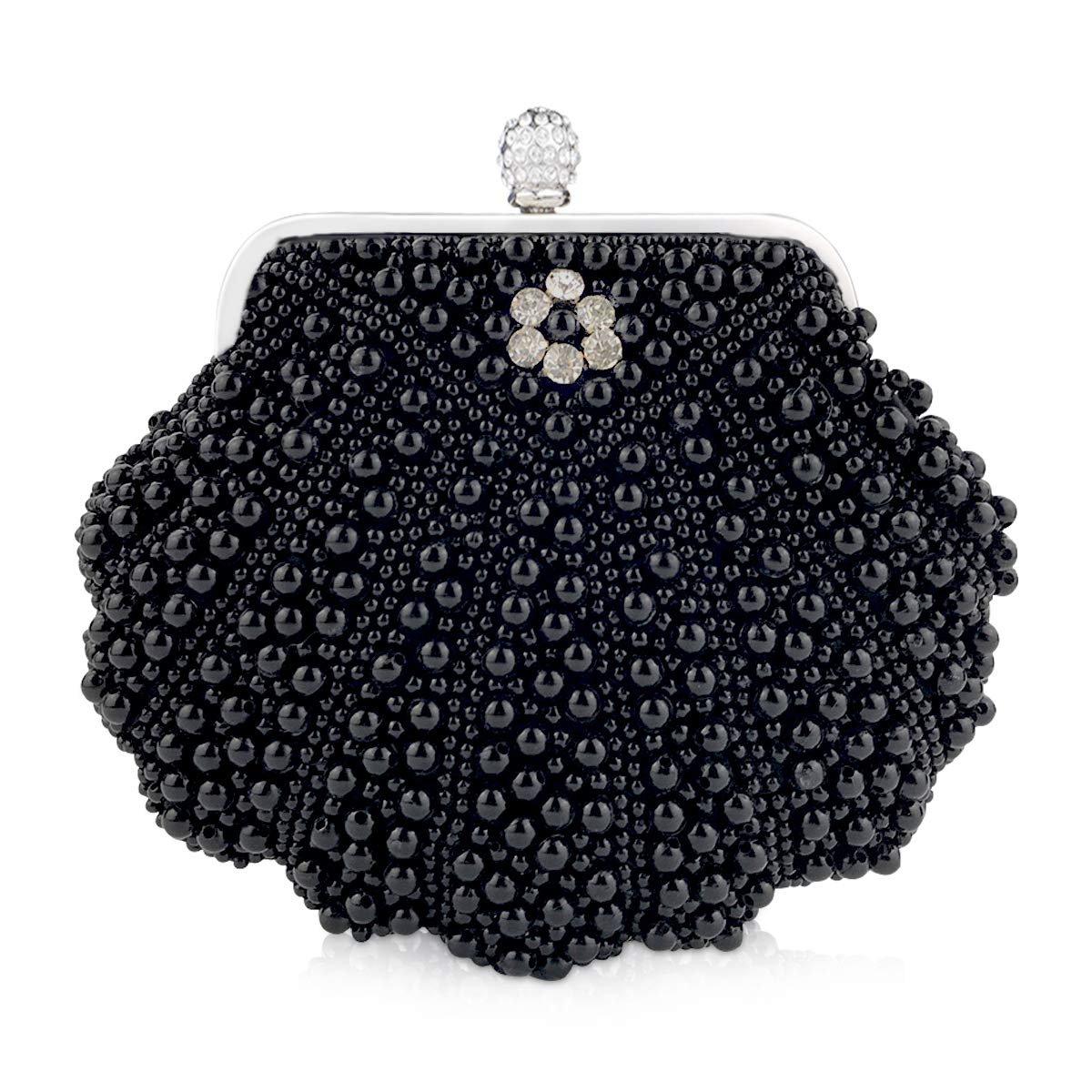 NICOLE & DORIS Cartera de Mano Fiesta, Clutch Mujer Bolso al Hombro para Mujer Retro Beaded Perlas Bolso de Noche Bolso de Embrague para Ceremonia Boda Novia Negro
