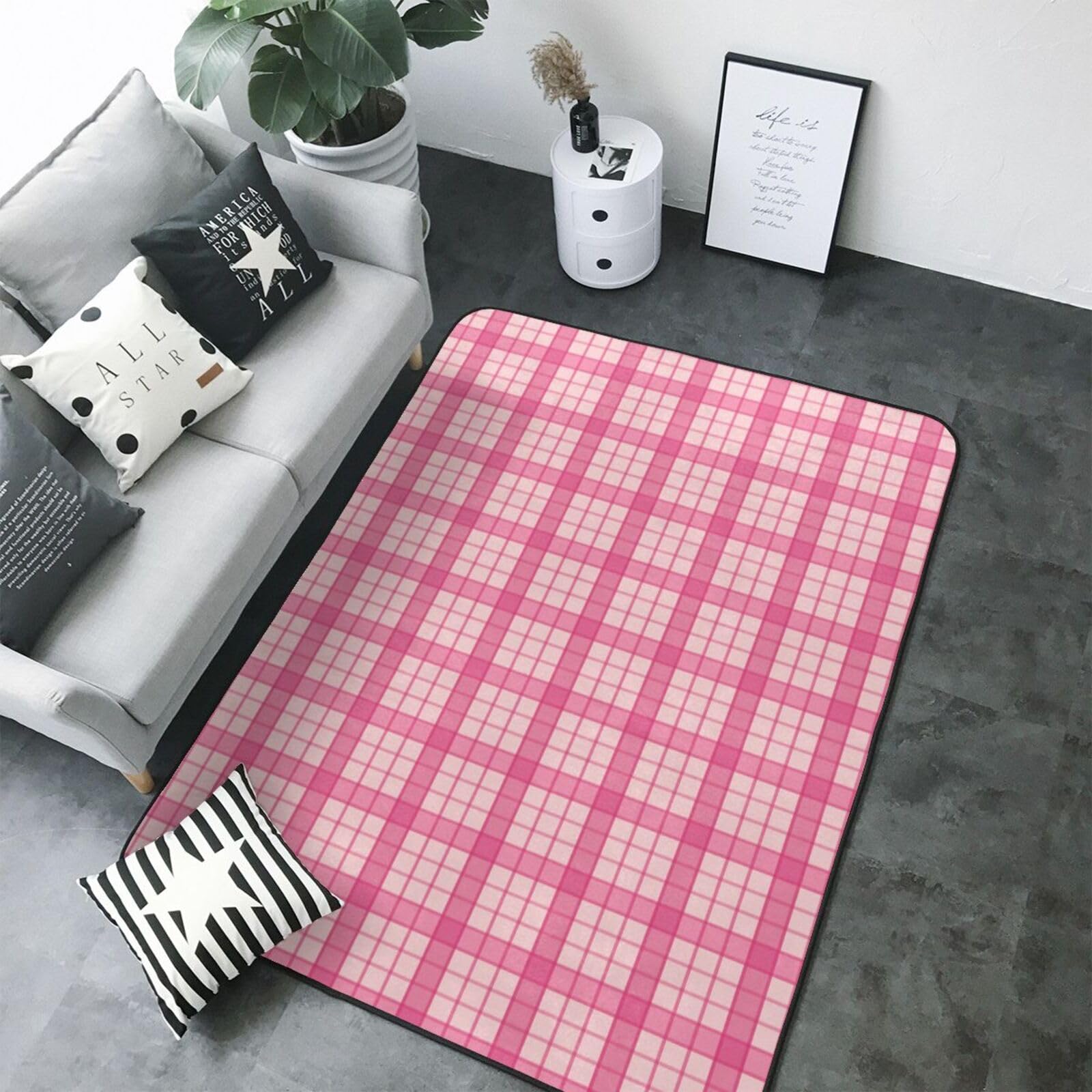 Tapis doux pour salon rose lavable en machine et antidérapant grand format