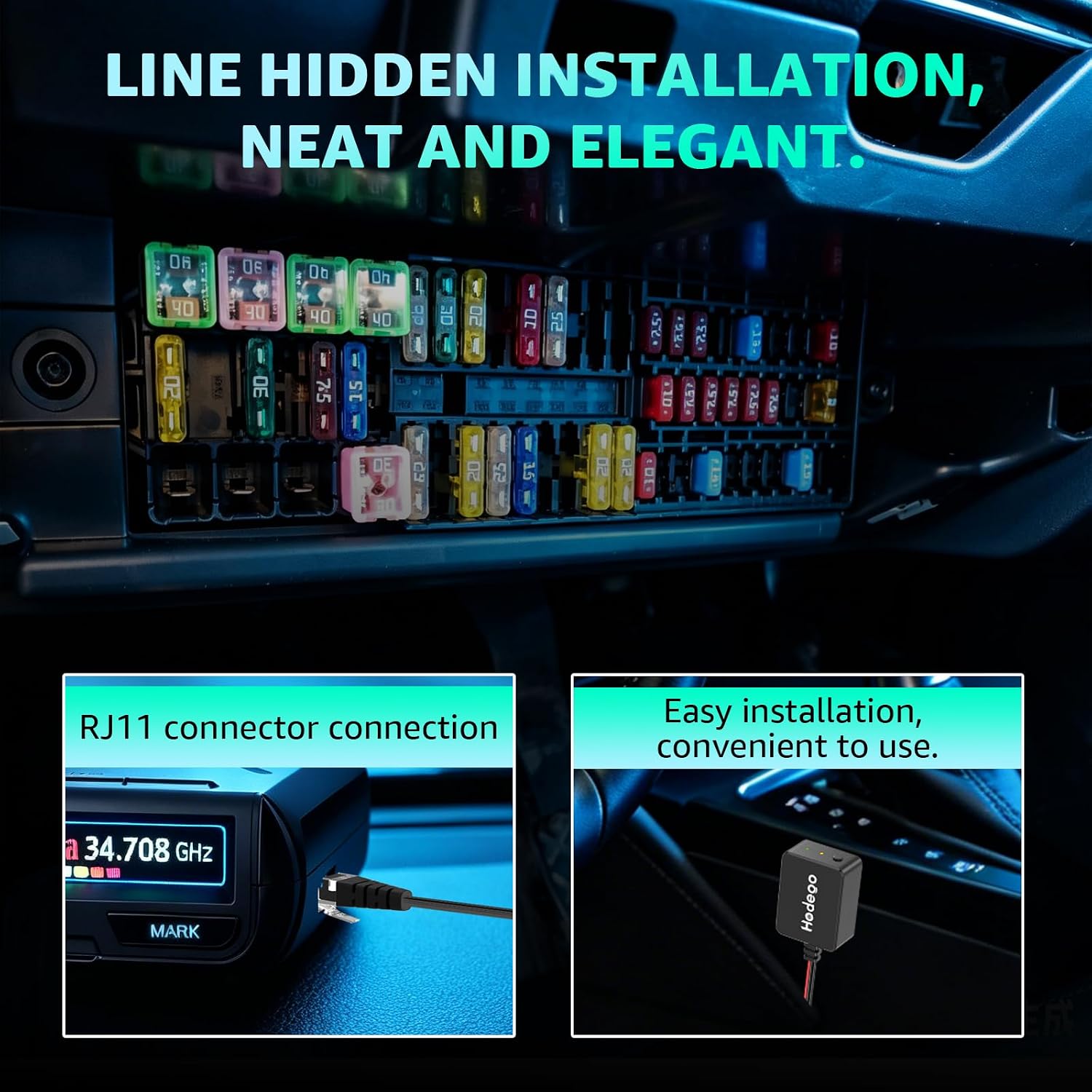 Radar Detector Smart Hardwire Kit for Uniden RDA-HDWKT with Mute Button for R8w R8 R7 R4w R4 R3 R1 etc. LED Alerts & Adhesive Velcro Strips