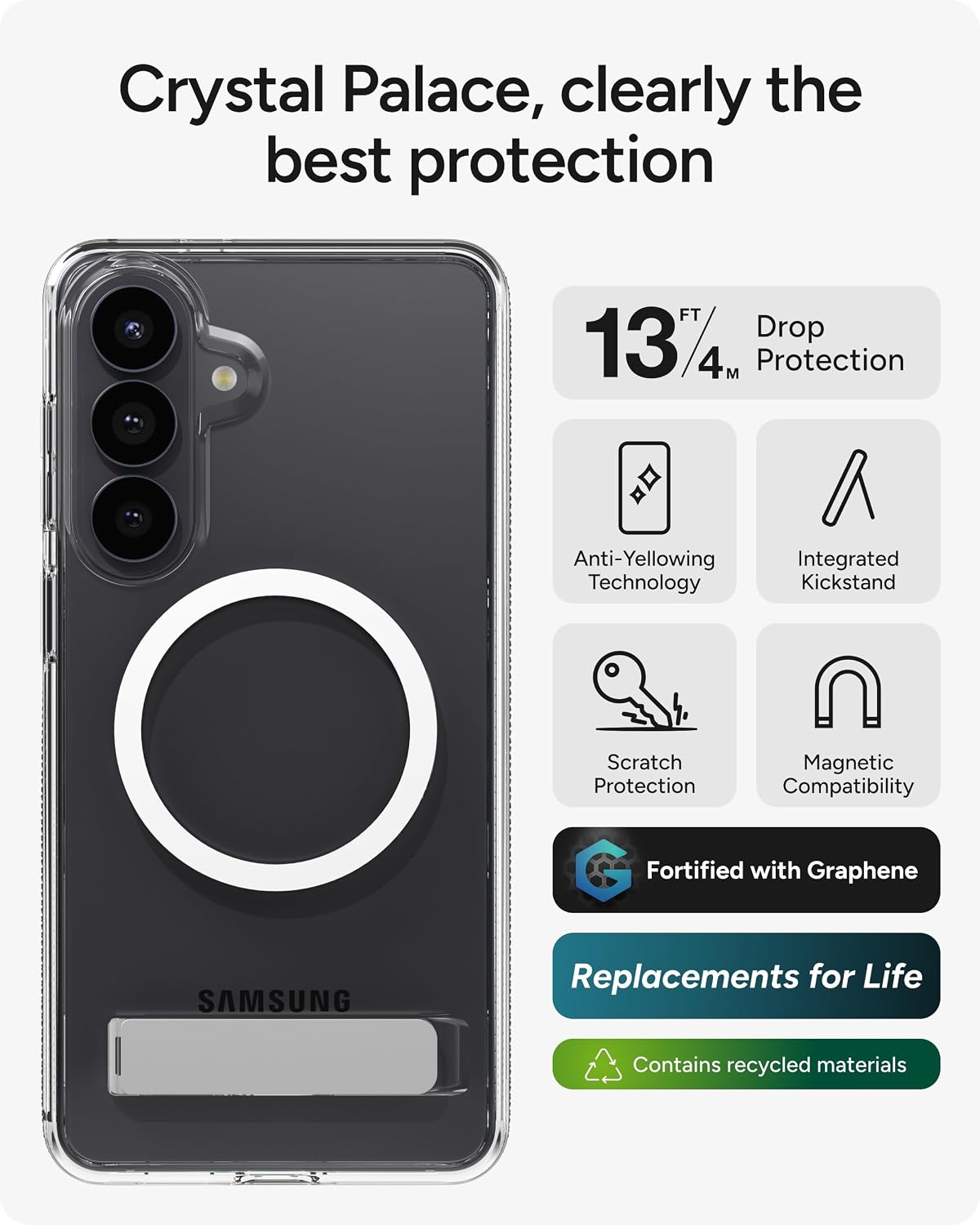 ZAGG Crystal Palace Snap Samsung Galaxy S26+ Case with Kickstand - Clear, 13ft Drop Protection with Graphene, Crystal Clear Magnetic Case, Anti-Yellowing Slim Cover