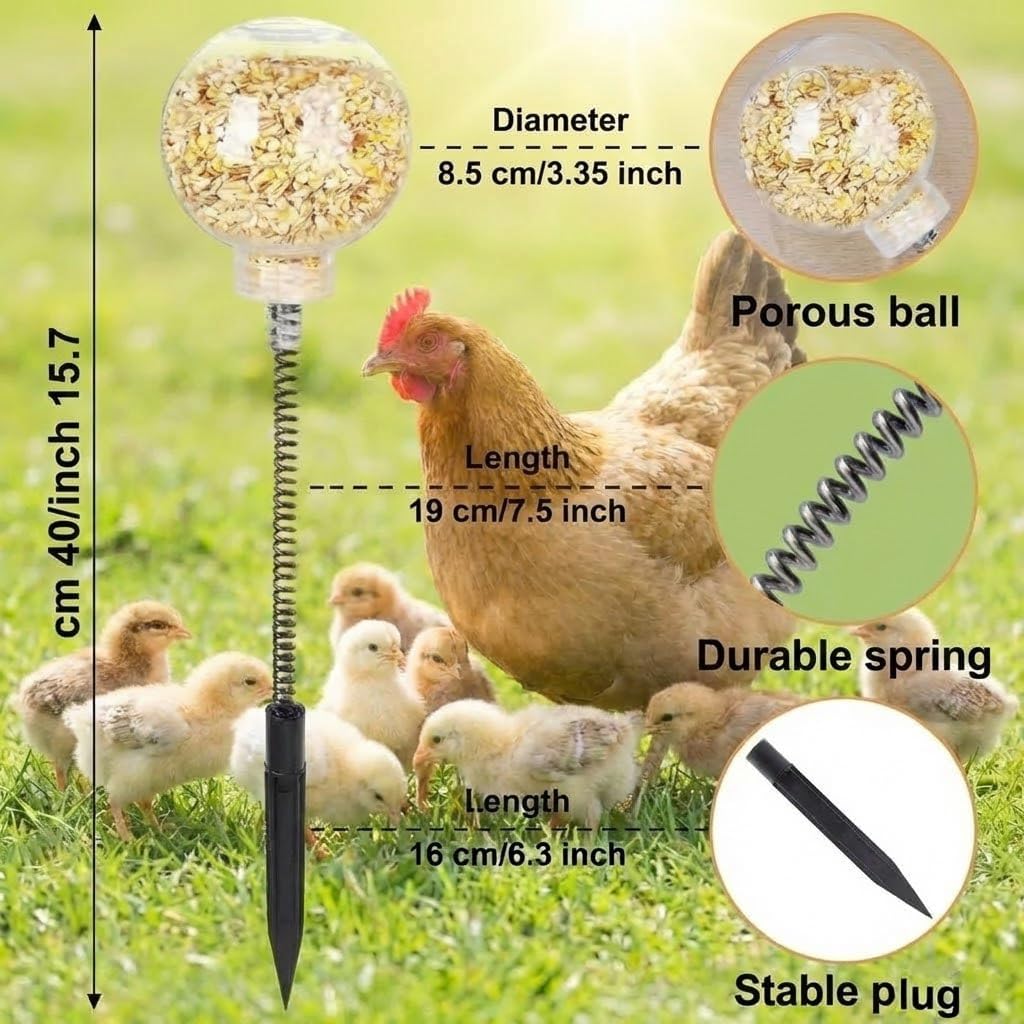 2 Pack Chicken Pecking Toys, Chick Interactive Slow Feed Enrichment Toy, Chicken Swing Feeder with Spring and Ground Stake, Coop Accessories for Hens Poultry Duck Birds Parrots image 2