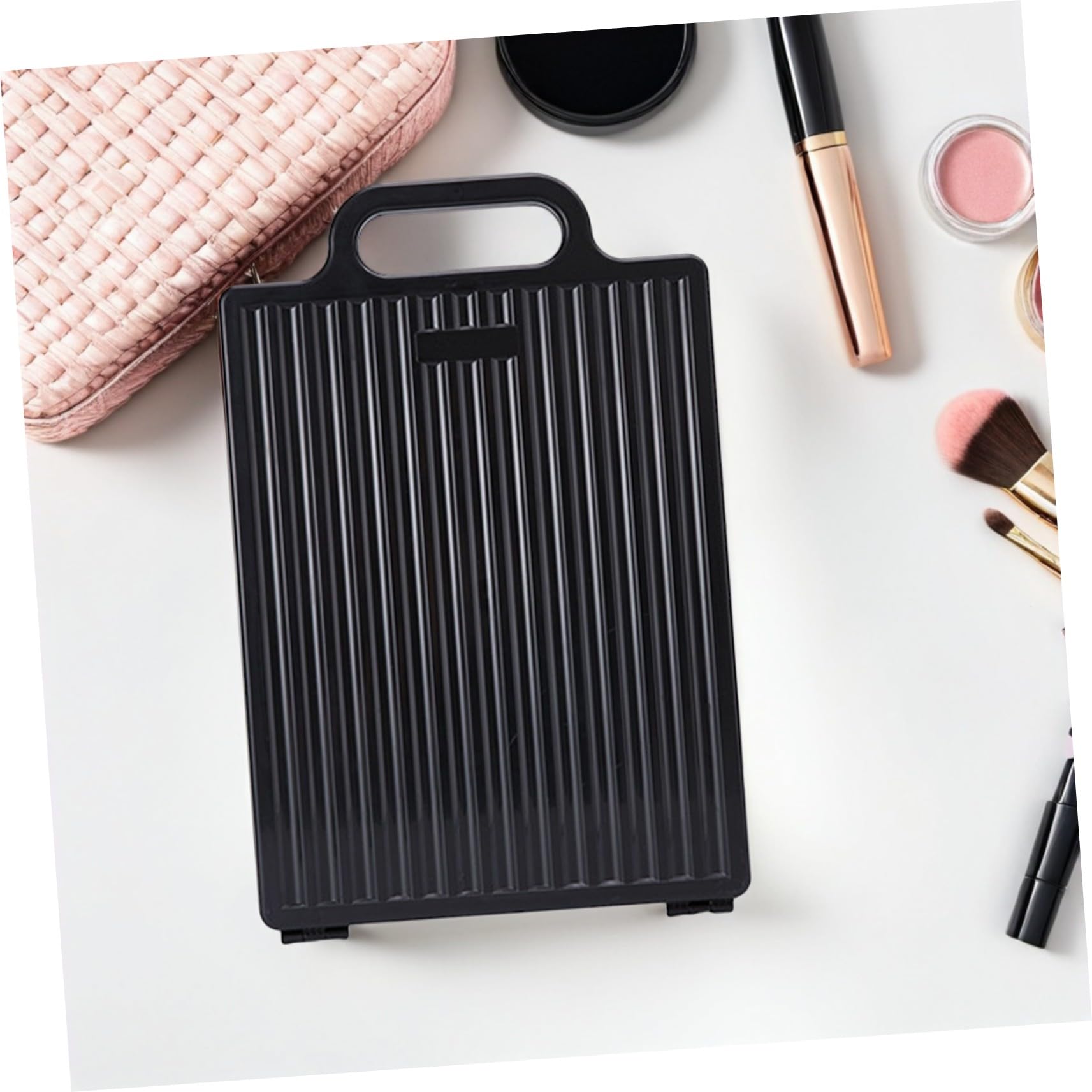 MAGICLULU Doppelseitiger Friseurspiegel mit Make Up Ablage aus Glas und Kunststoff Klappbar für Salon und Haarschnitt Klar Reflektierend und Handlich Schwarz Zufälliger Stil