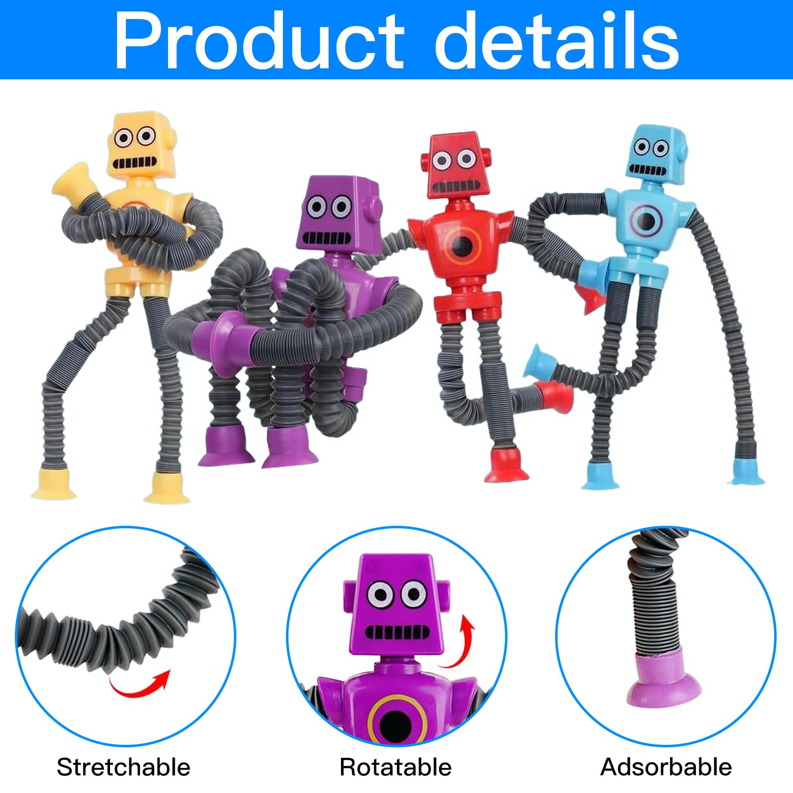 XLKJ Robot Tubes Toy, 4 Pack Stretchy Robot, Stress Relief Toys for Kids Telescopic Robot Fidget Toys - Image 3